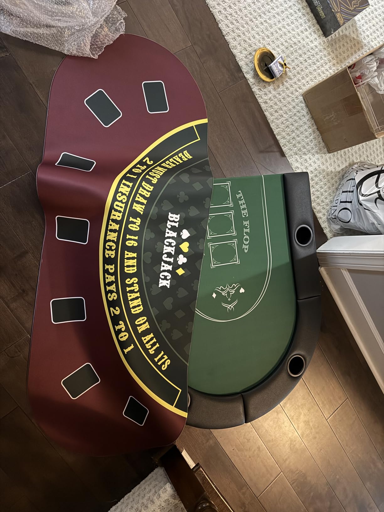 8 Player Foldable Poker Table Top 4-in-1 Casino Game Set for Texas Hold'em, Blackjack, Hi-Lo Dice & Roulette, Portable Folding Table Mat with Cup Holders & Full Props for Home Party, Game Night customer photo 1