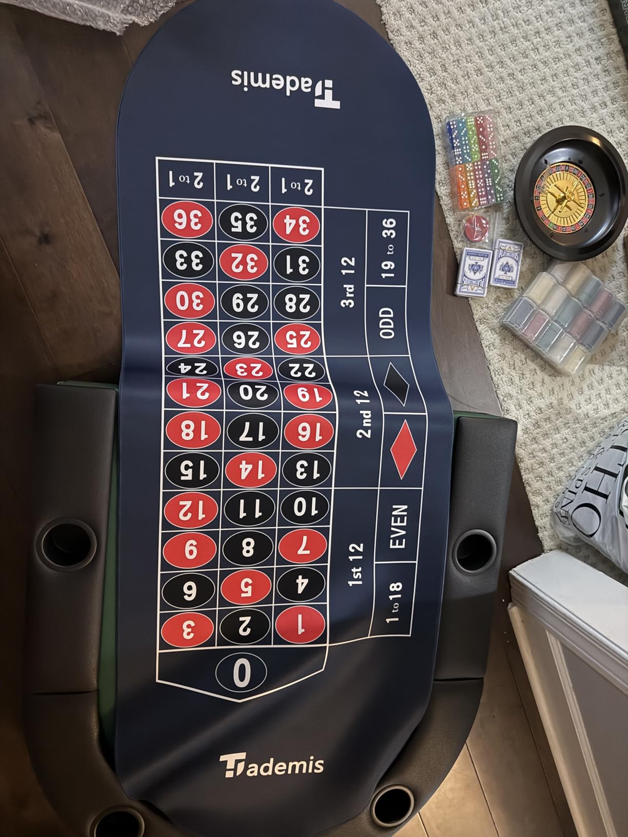 8 Player Foldable Poker Table Top 4-in-1 Casino Game Set for Texas Hold'em, Blackjack, Hi-Lo Dice & Roulette, Portable Folding Table Mat with Cup Holders & Full Props for Home Party, Game Night customer photo 2