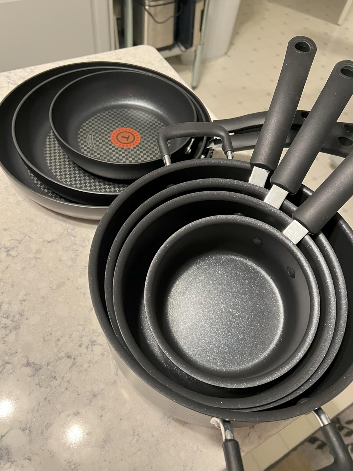 T-fal Ultimate Hard Anodized Nonstick Cookware Set 12 Piece, Oven Broiler Safe 400F, Lid Safe 350F, Kitchen Cooking Set w/Fry Pans, Saucepans, Dutch Oven, Pots and Pans, Dishwasher Safe, Onyx customer photo 2
