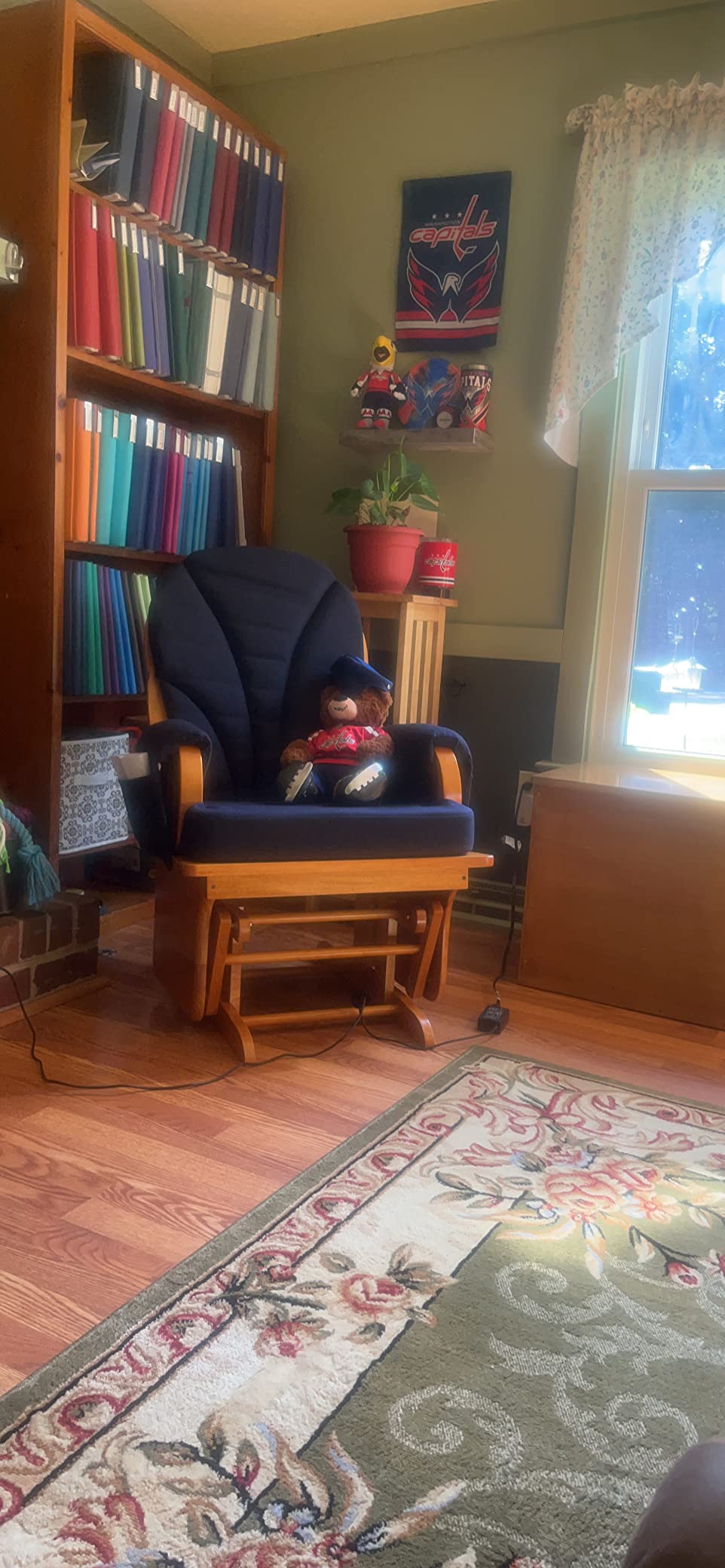 Foundations Lullaby Wood Base Glider Rocker Chair, Navy Polyester customer photo 2