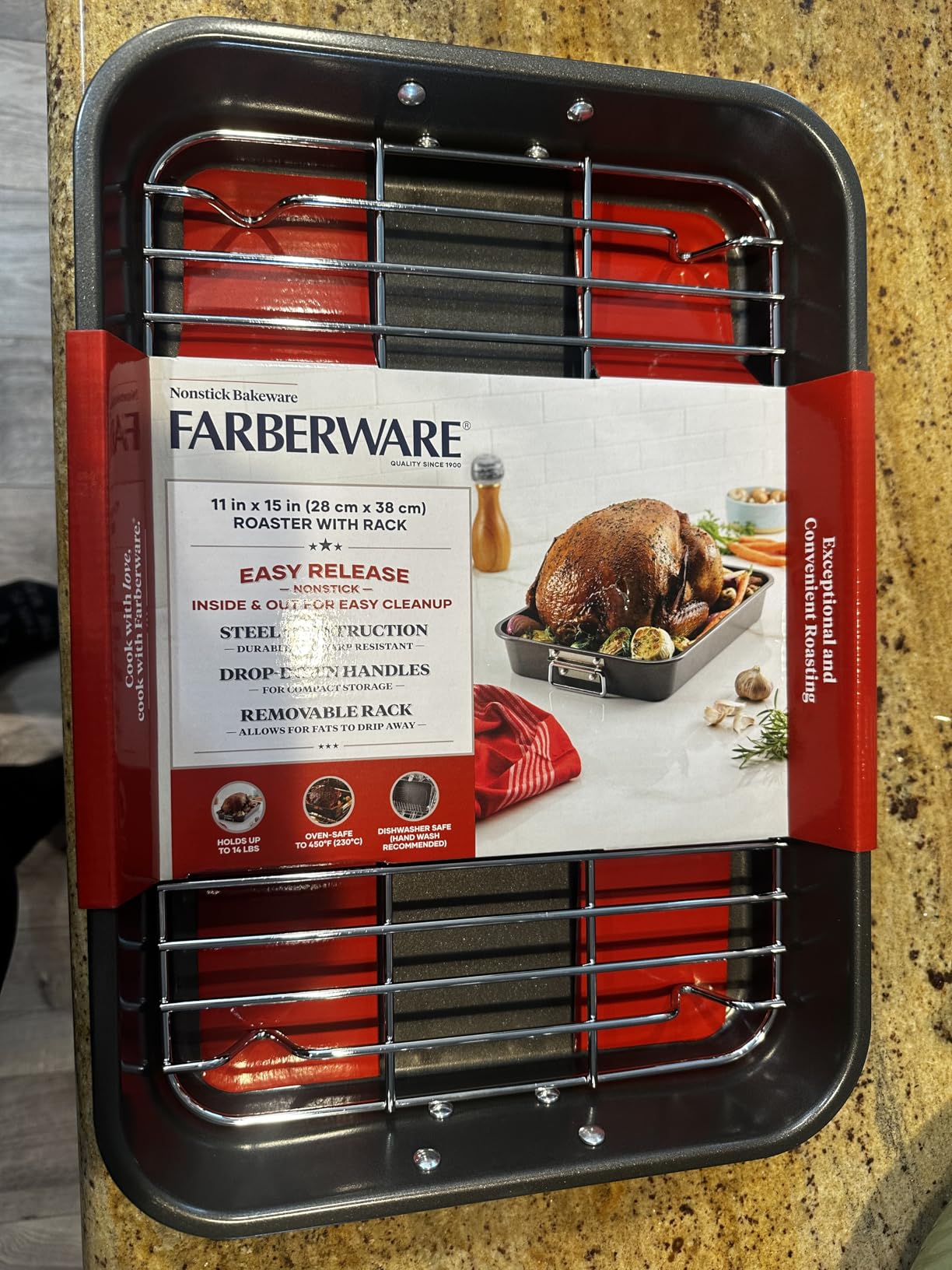 Farberware Bakeware Nonstick Roaster, Roasting Pan with Rack, Gray customer photo 2