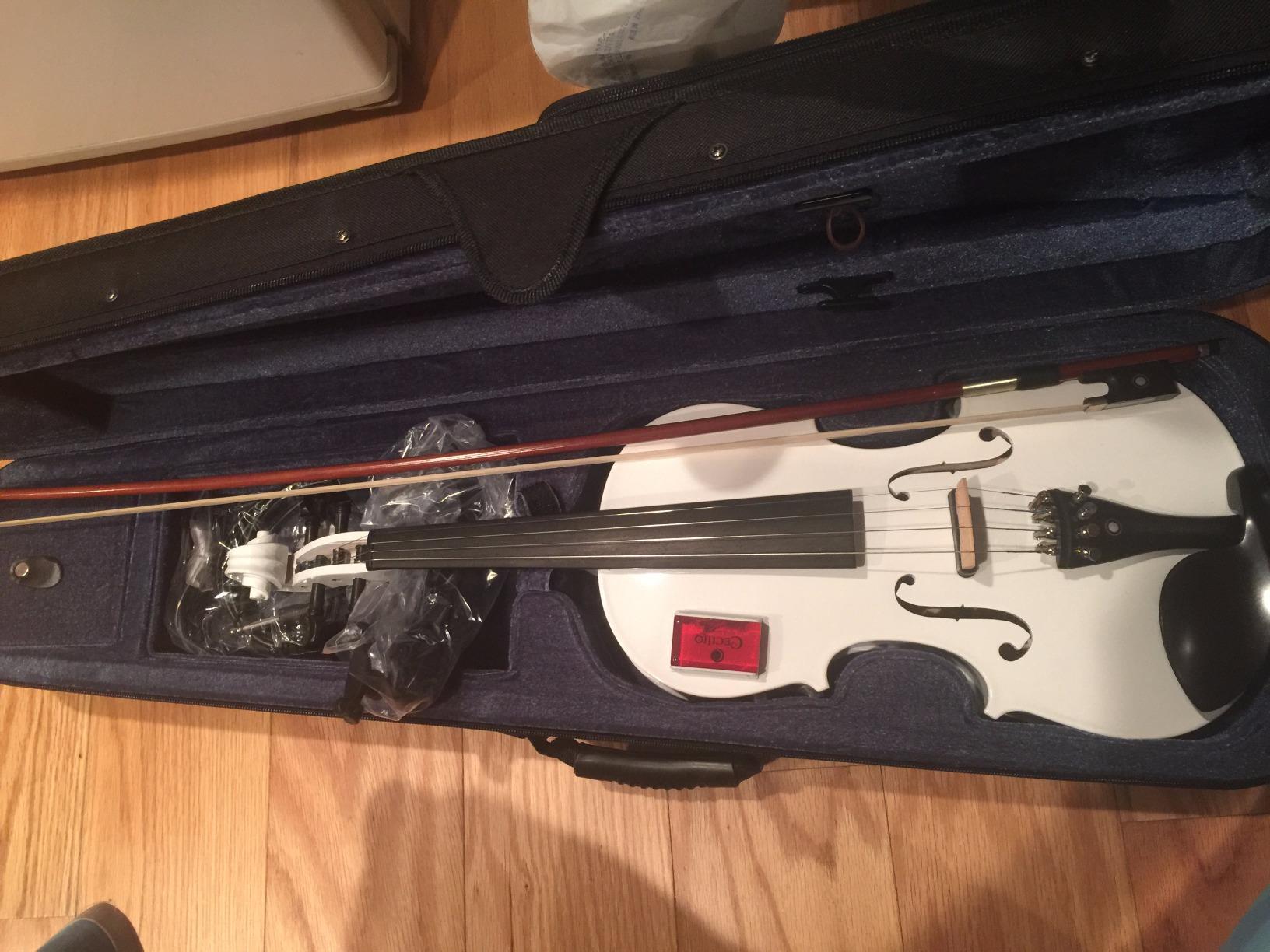 Cecilio 4/4 Full Size Acoustic & Electric Violin for Beginners & Professionals, Hand-Carved Solid Spruce Top, Ebony Fine Tuners, Full Set with Case, Bow, Rosin & AUX Cable (Pearl White) customer photo 1