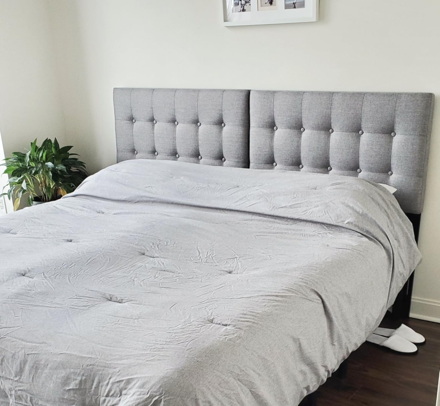 Modway Emily Tufted Button Linen Fabric Upholstered Full Headboard in Gray customer photo 2