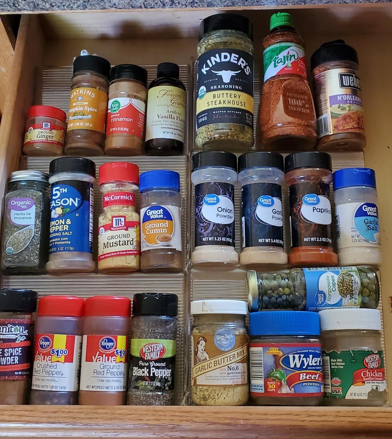mDesign Expandable Plastic Deluxe Spice Rack, Drawer Organizer for Kitchen Cabinet Drawers, 3 Tier Slanted for Spice Jars, Food Seasoning Bottle Storage, Ligne Collection - Clear customer photo 2