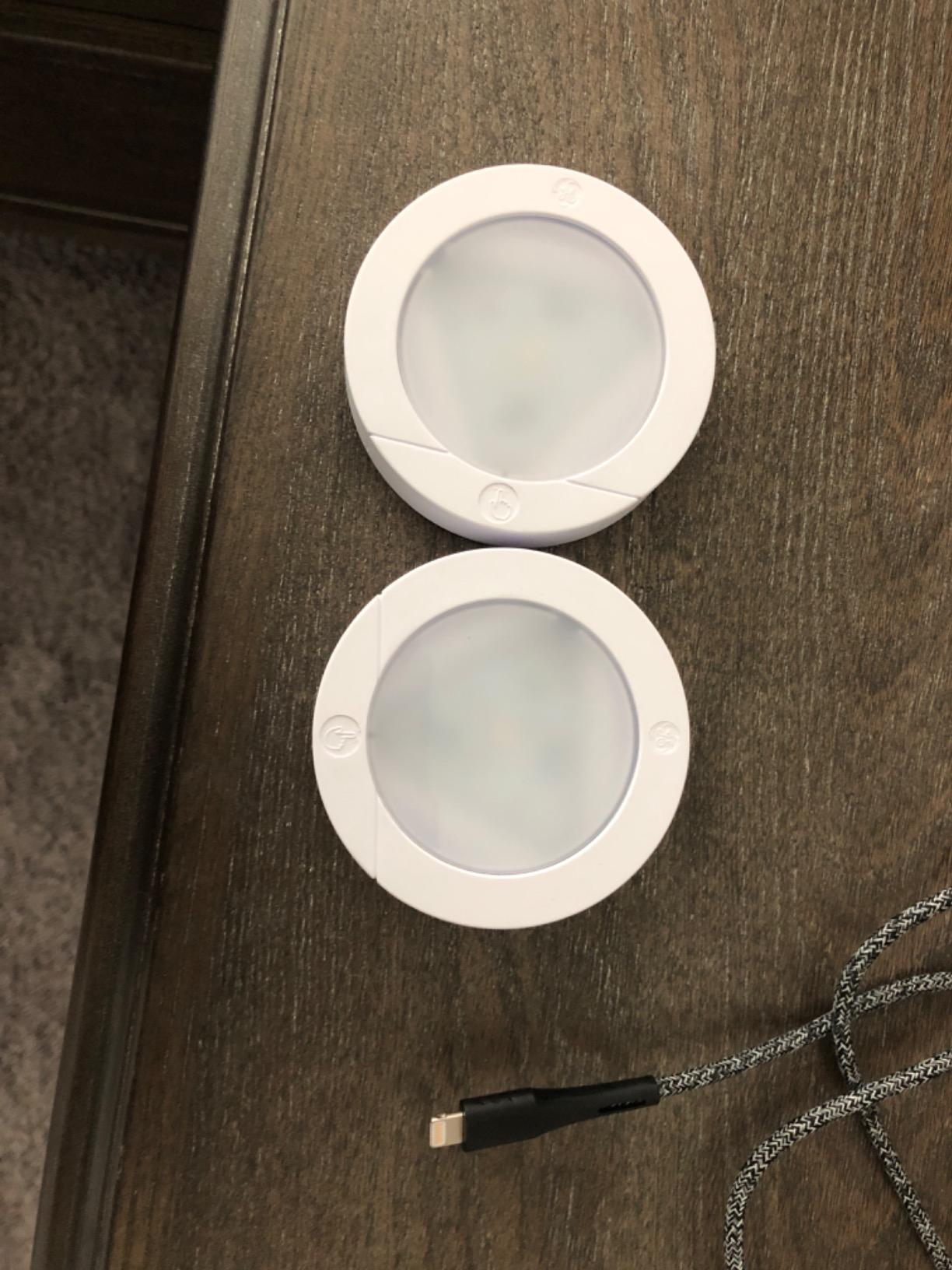 GE Battery Powered Puck Lights, Touch On/Off, 20 Lumens, 2 Pack customer photo 1