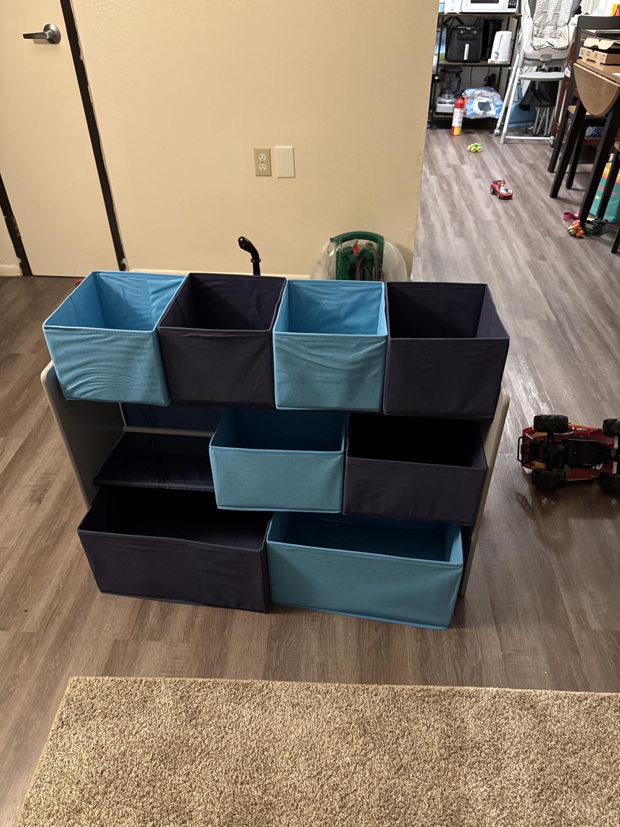 Delta Children Deluxe Multi-Bin Toy Organizer with Storage Bins, Grey/Blue Bins customer photo 2