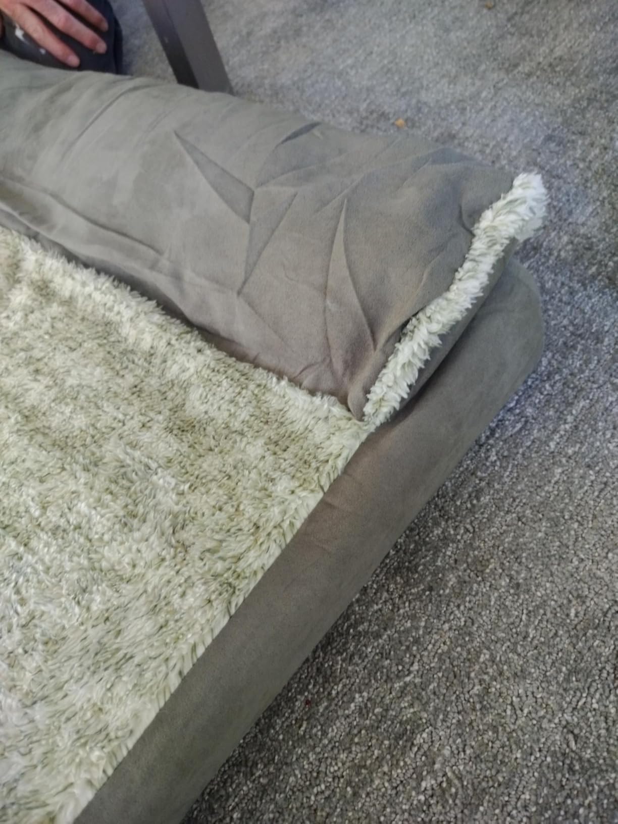 Furhaven Orthopedic Dog Bed for Large Dogs w/ Removable Bolsters & Washable Cover, For Dogs Up to 95 lbs - Two-Tone Plush Faux Fur & Suede L Shaped Chaise - Stone Gray, Jumbo/XL customer photo 2