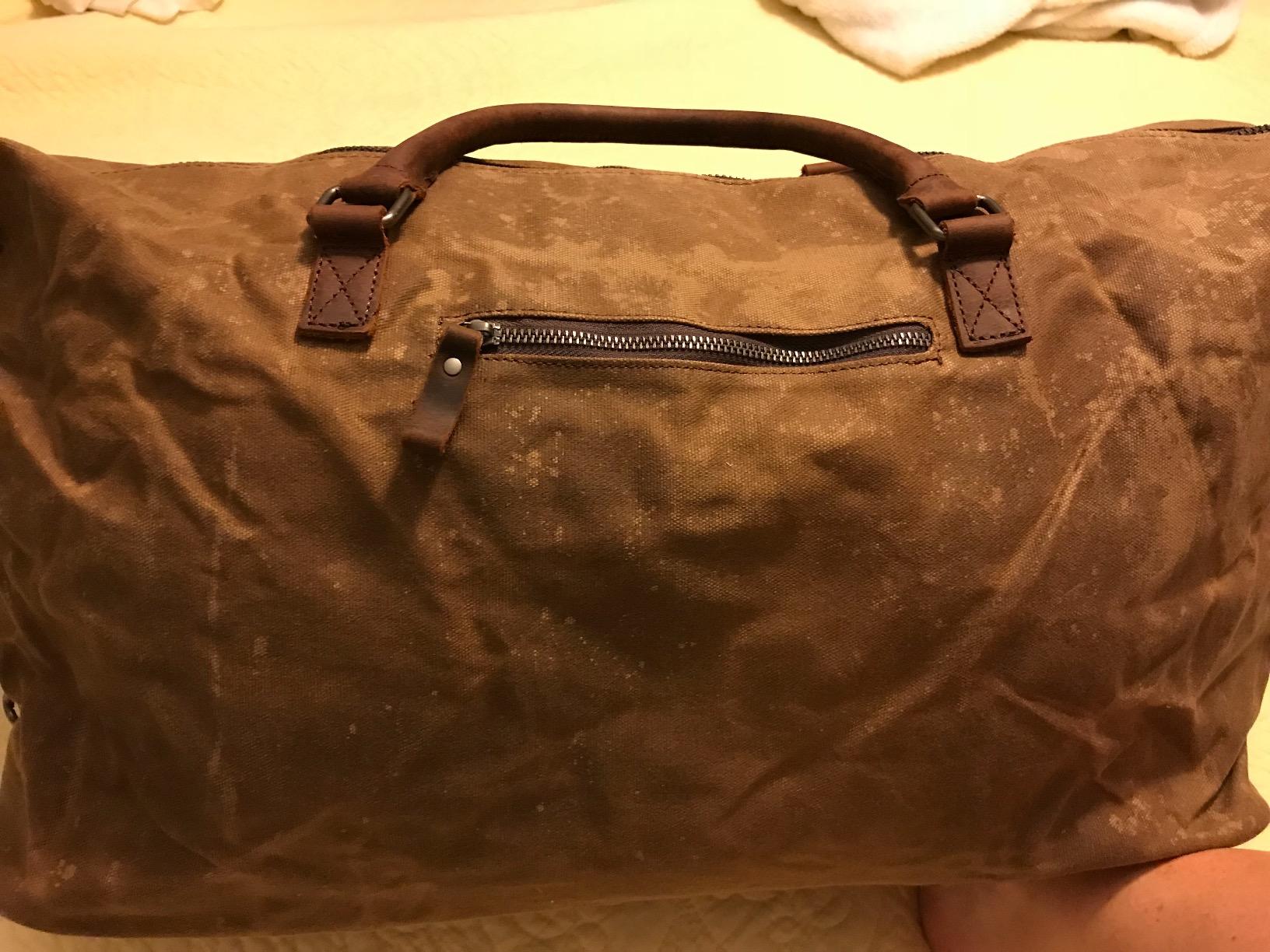 NEWHEY 55L Travel Duffel Bag, Waterproof Waxed Canvas & Leather Weekender Bag for Men, Large Carry-on Overnight Bag for 4-5 Day Business Trips & Weekend Getaways, Brown customer photo 2