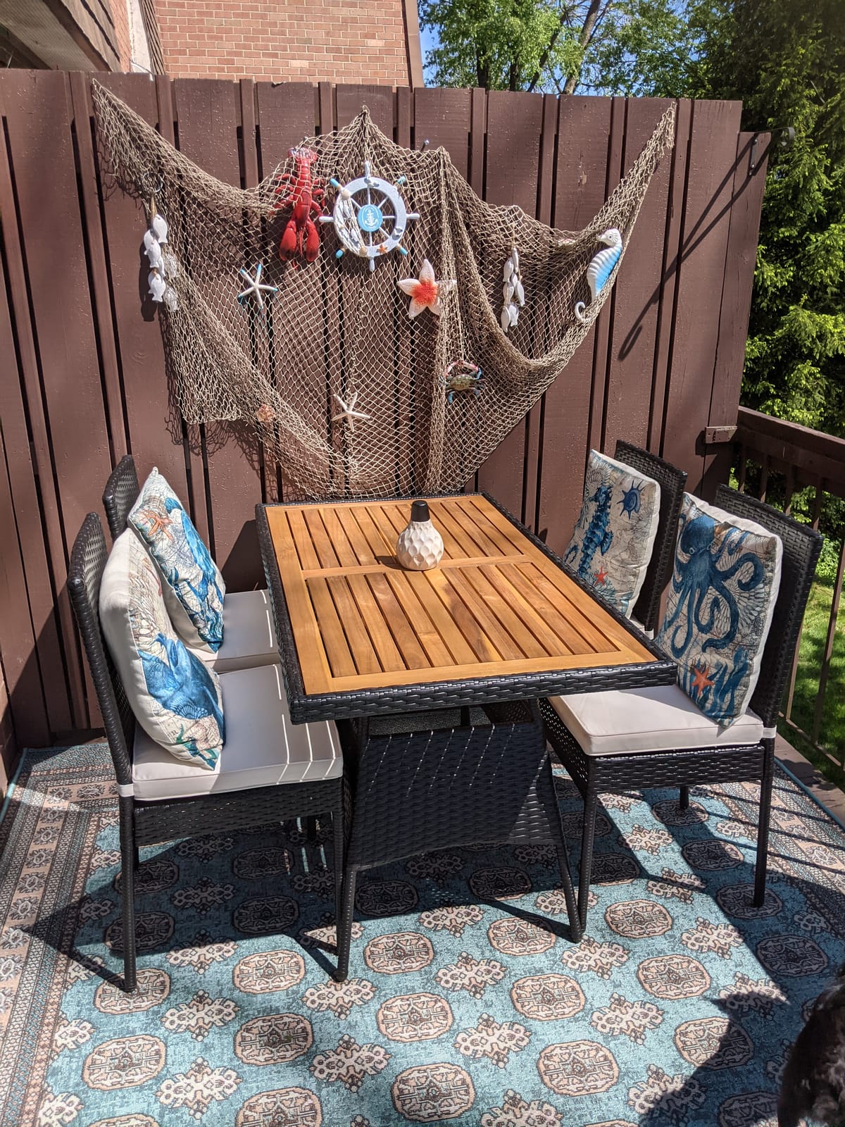 Tangkula 5 Piece Patio Wicker Dining Set, Outdoor Rattan Table and Chairs with w/Tempered Glass Table Top & Padded Cushions, Wicker Patio Conversation Furniture Set for Balcony Patio Garden Poolside customer photo 1