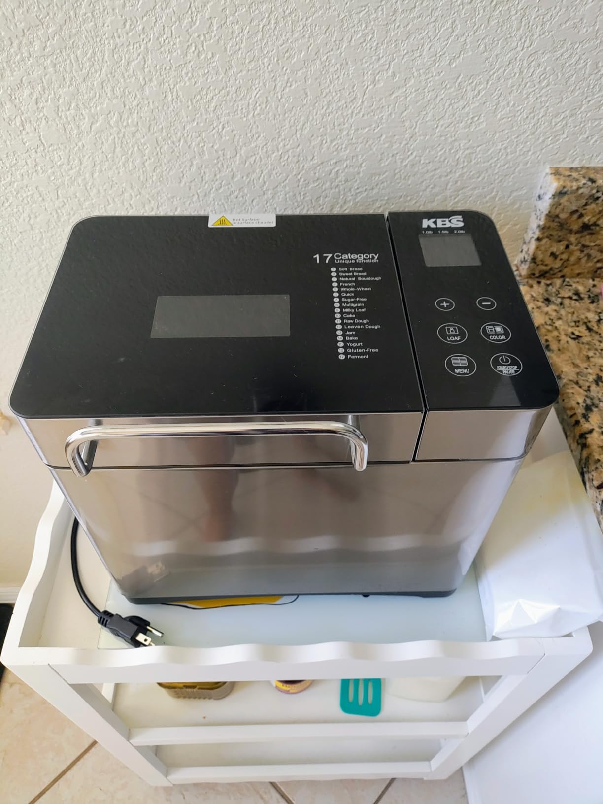 KBS Pro 710W 2.2LB Bread Maker, Stainless Steel 17-in-1 Smart Bread Machine with Healthy Ceramic Pan, Automatic Nut Dispenser, Tempered Glass Touch Panel, 3 Crust Colors, 15H Timer &Keep-Warm, Recipes customer photo 1