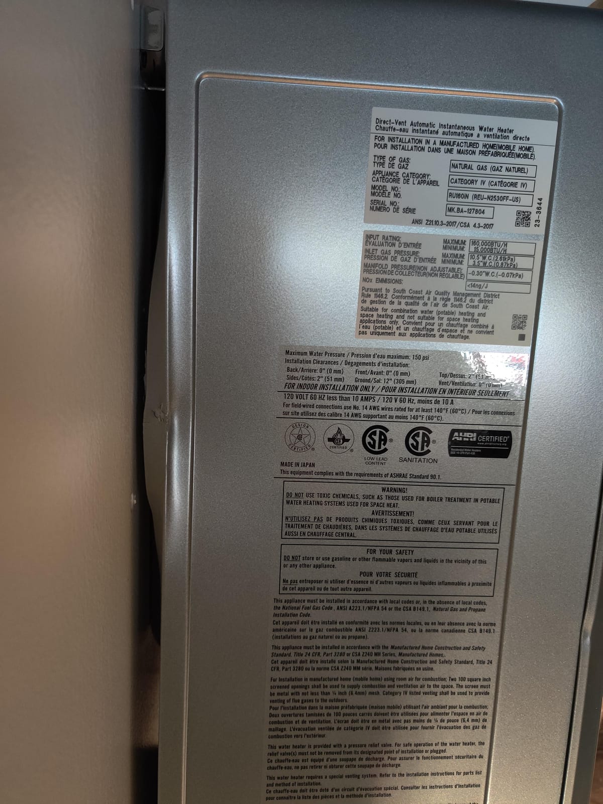 Rinnai RU160iN Condensing Tankless Hot Water Heater, 9 GPM, Natural Gas, Indoor Installation customer photo 2