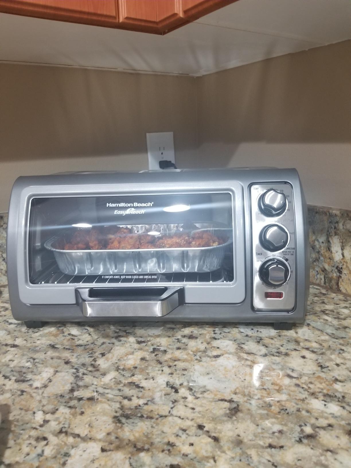 Hamilton Beach Easy Reach 6 Slice Countertop Convection Toaster Oven | Roll-Top Door For Easy Access | Bake, Broil & Toast Functions | 150 to 450ºF Adjustable Temp | Auto Shutoff | Silver customer photo 1