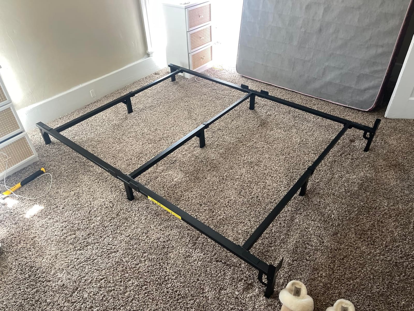 Amazon Basics Metal Bed Frame, 9-Leg Support Base for Box Spring and Mattress, Queen Size, Tool-Free Easy Assembly, 79.5
