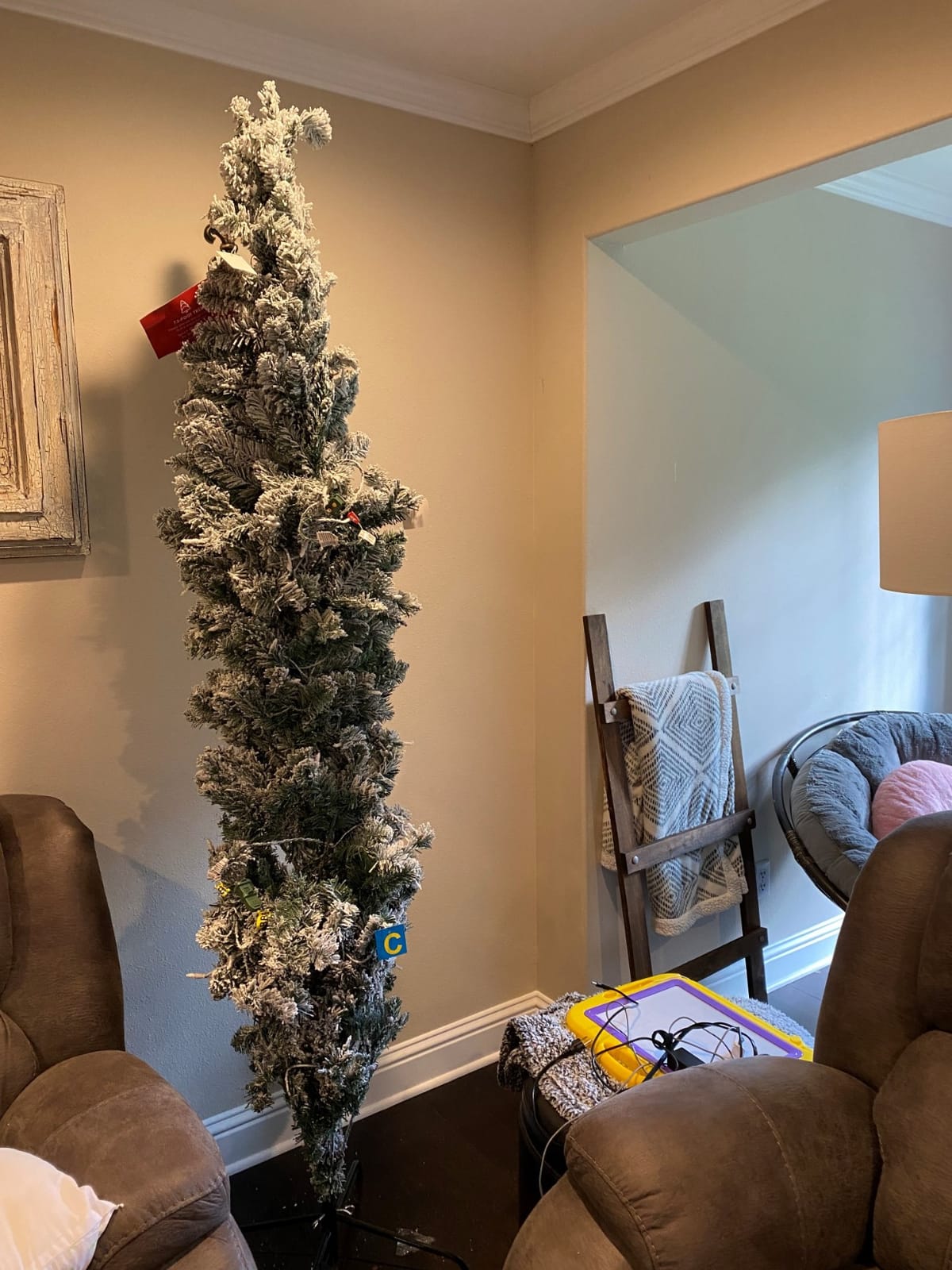 Best Choice Products 6ft Flocked Pencil Christmas Tree w/Twinkling LEDs, Pre-Lit Slim Artificial Holiday Decoration, Lighted Skinny w/Base, 250 Lights, 502 Tips, Warm White Lights customer photo 2
