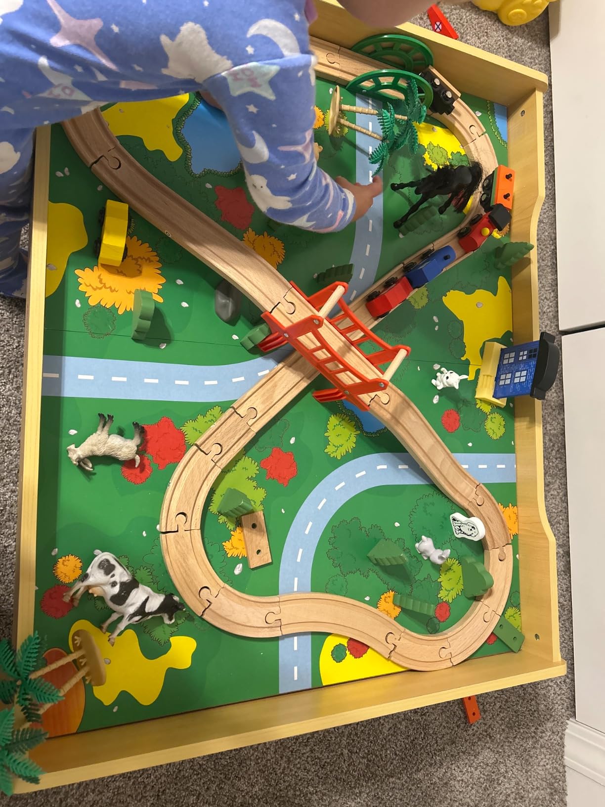 Little Tikes Real Wooden Train and Kids Table Set with Over 80 Multicolor Pieces Activity Table with Storage, Tracks, Trains, Cars, and More - Train Set Table Playset for Boys and Girls 3+ Years customer photo 2