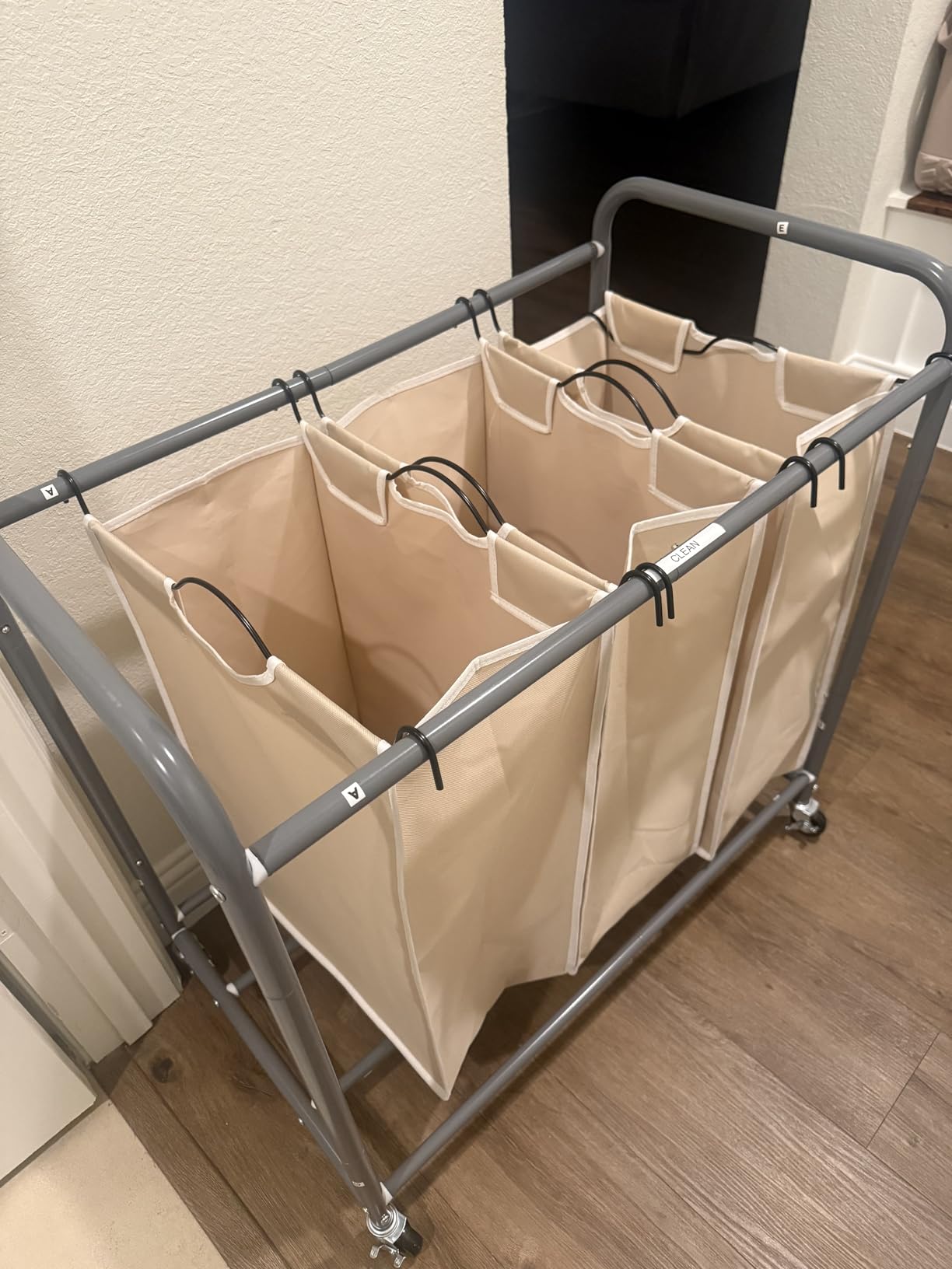 STORAGE MANIAC Laundry Sorter 4 Section, 47.5 Gal (180 L) Laundry Hamper with Wheels, Clothes Divider Basket Sorter, Separator Hamper Cart with Removable Bags, Gray customer photo 2