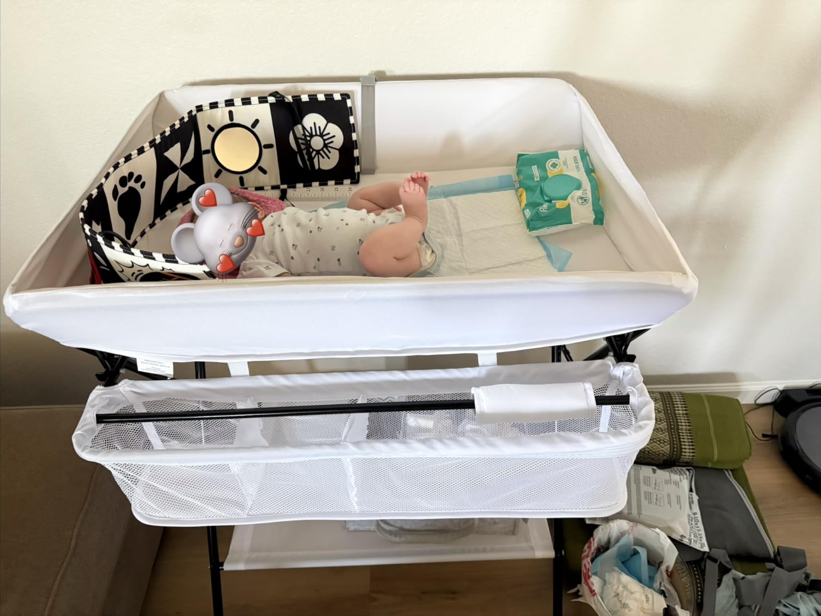 INFANS Baby Changing Table, Folding Diaper Station Portable Nursery Organizer with Safety Belt and Large Storage Racks for Newborn Baby and Infant (Grey) customer photo 1