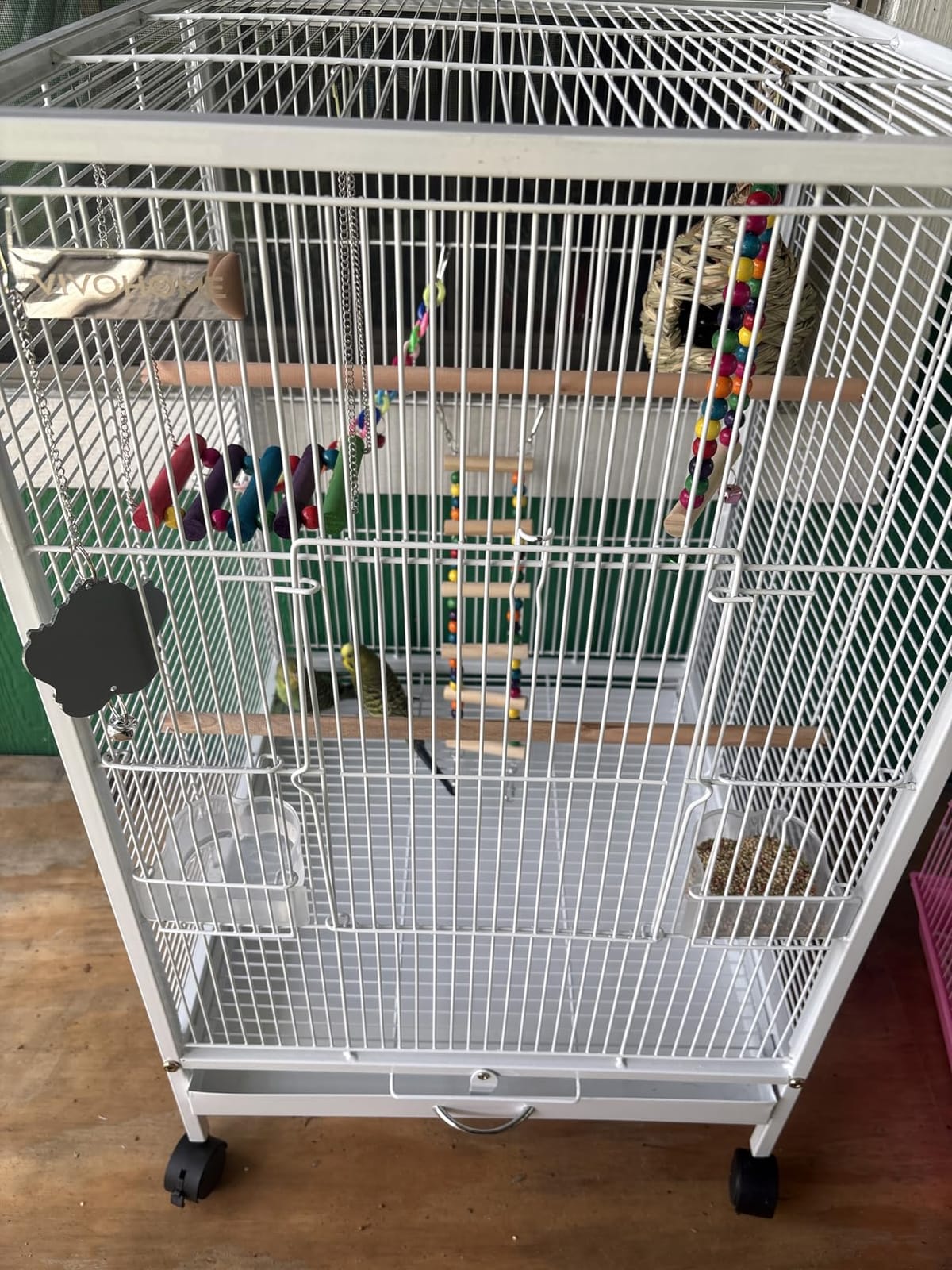 VIVOHOME Wrought Iron Bird Cage with Rolling Stand, 30 Inch Height customer photo 2