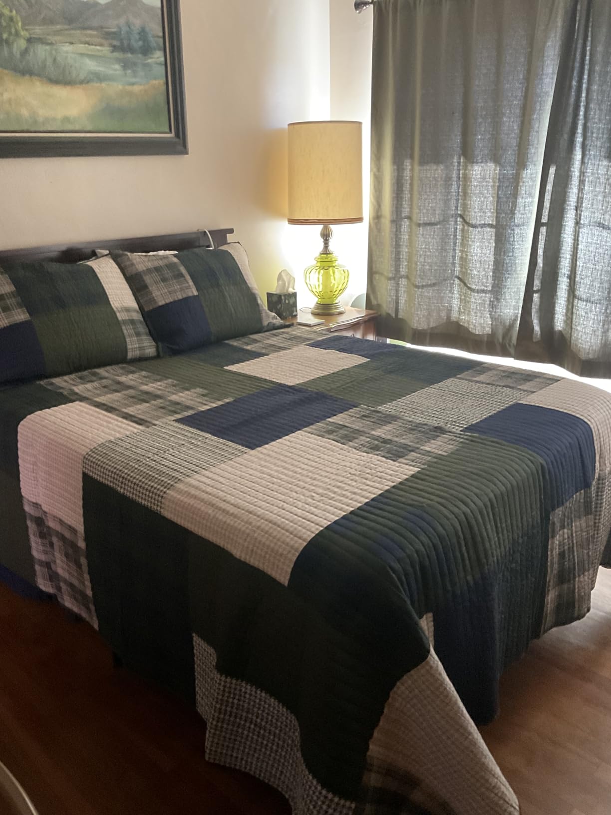 Woolrich Mill Creek Reversible Quilt Set - Cottage Styling Reversed to Solid Color, All Season Lightweight Coverlet, Cozy Bedding Layer, Matching Shams, Oversized Full/Queen, Plaid Green 3 Piece customer photo 2