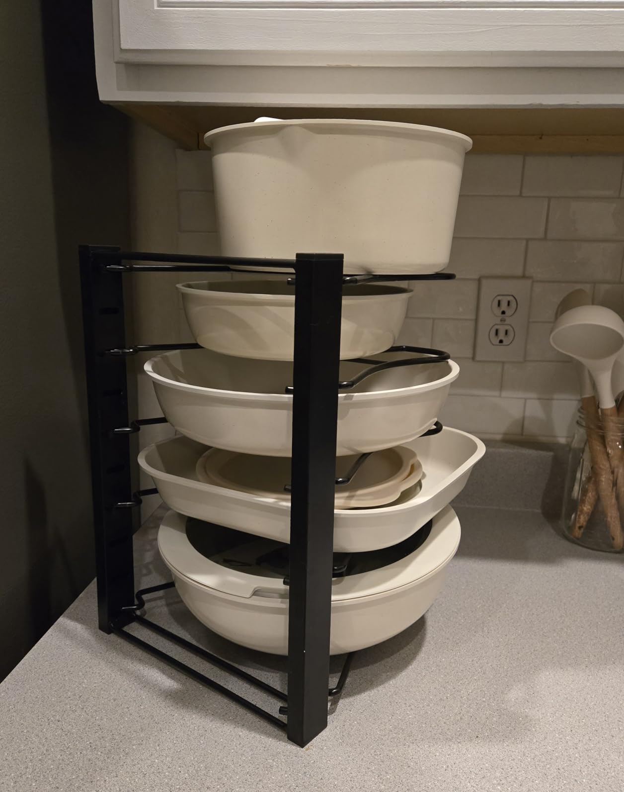 SIMPLE HOUSEWARE 5 Compartments Height Adjustable Pan Organizer, Black customer photo 1