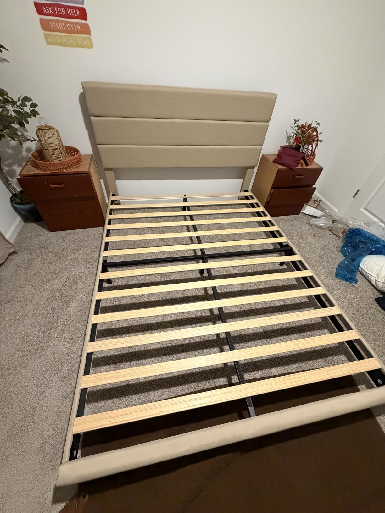 Allewie Queen Size Platform Bed Frame with Fabric Upholstered Headboard | Wooden Slats Support, Fully Upholstered Mattress Foundation, No Box Spring Needed, Easy Assembly, Noise-Free, Dark Grey customer photo 1