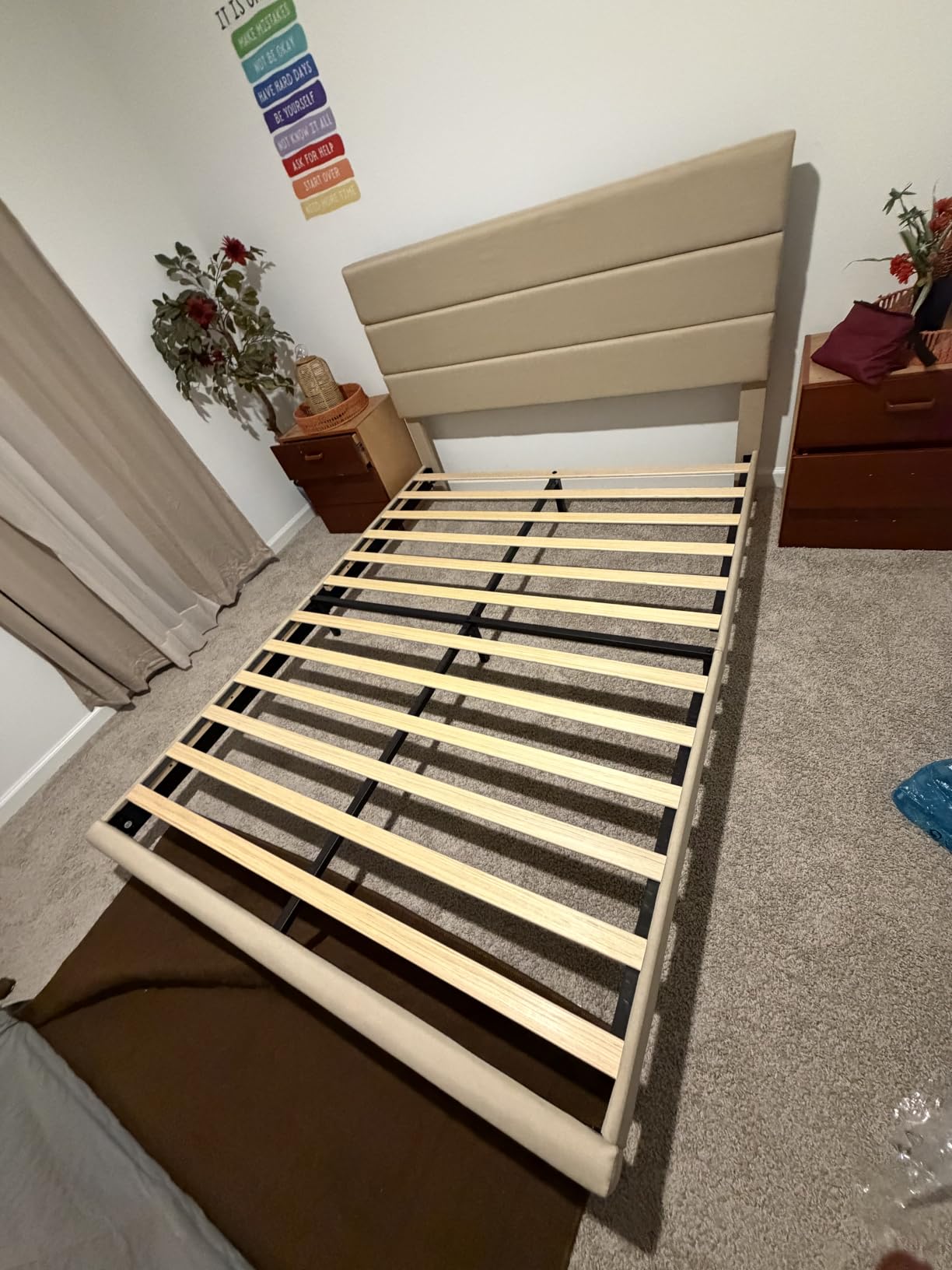 Allewie Queen Size Platform Bed Frame with Fabric Upholstered Headboard | Wooden Slats Support, Fully Upholstered Mattress Foundation, No Box Spring Needed, Easy Assembly, Noise-Free, Dark Grey customer photo 2