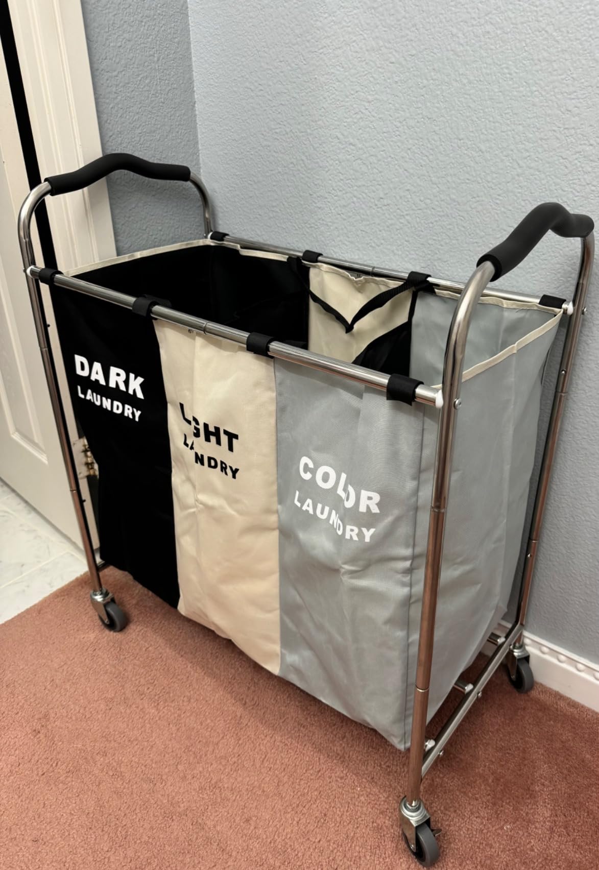 Laundry Basket with Wheels, 240l Laundry Hamper with 3 Section Laundry Bag for Dirty Clothes, Dorm Room Essentials, Towel Organization & Toys Storage Laundry Cart in Laundry Room Organization customer photo 1