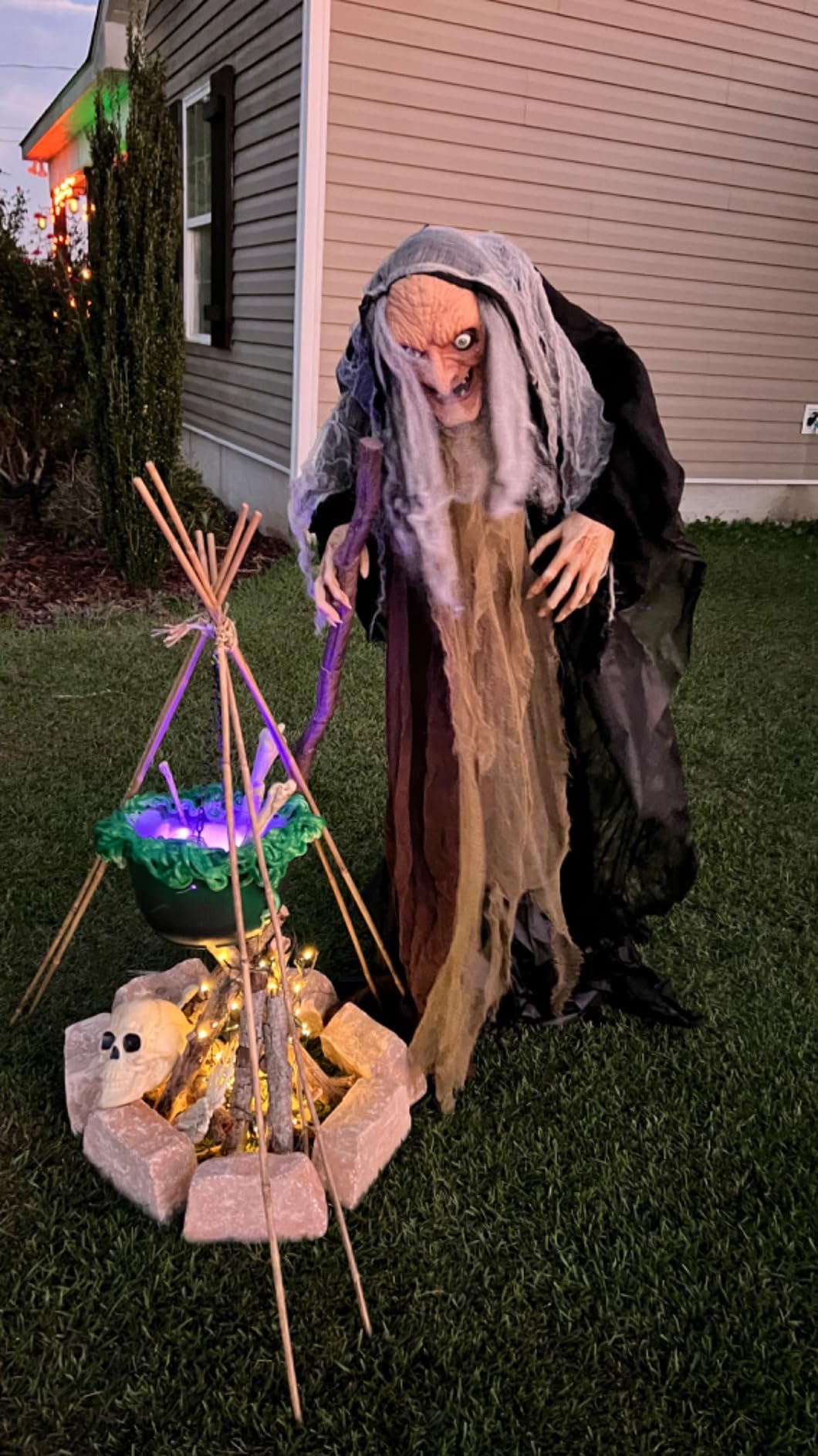 Haunted Hill Farm Life-Size Scary Poseable Talking Witch, Halloween Animatronic with Touch Activated Lights and Sound, Battery Operated Indoor or Covered Outdoor Halloween Decorations, Halloween Prop customer photo 1