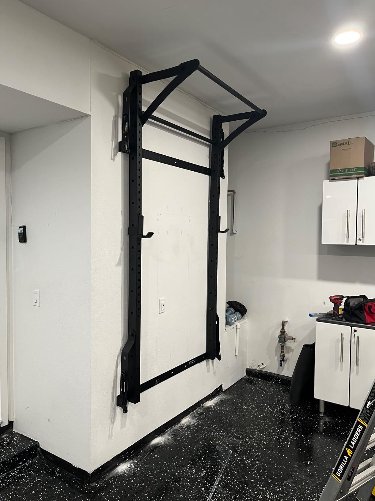 PRx Performance Murphy Foldable Squat Rack with Space-Saving Pull-Up Bar - Wall-Mounted Gym Equipment, Includes J-Cups for Barbell, Ideal for Strength Training, Bench Press and Leg Squats customer photo 2