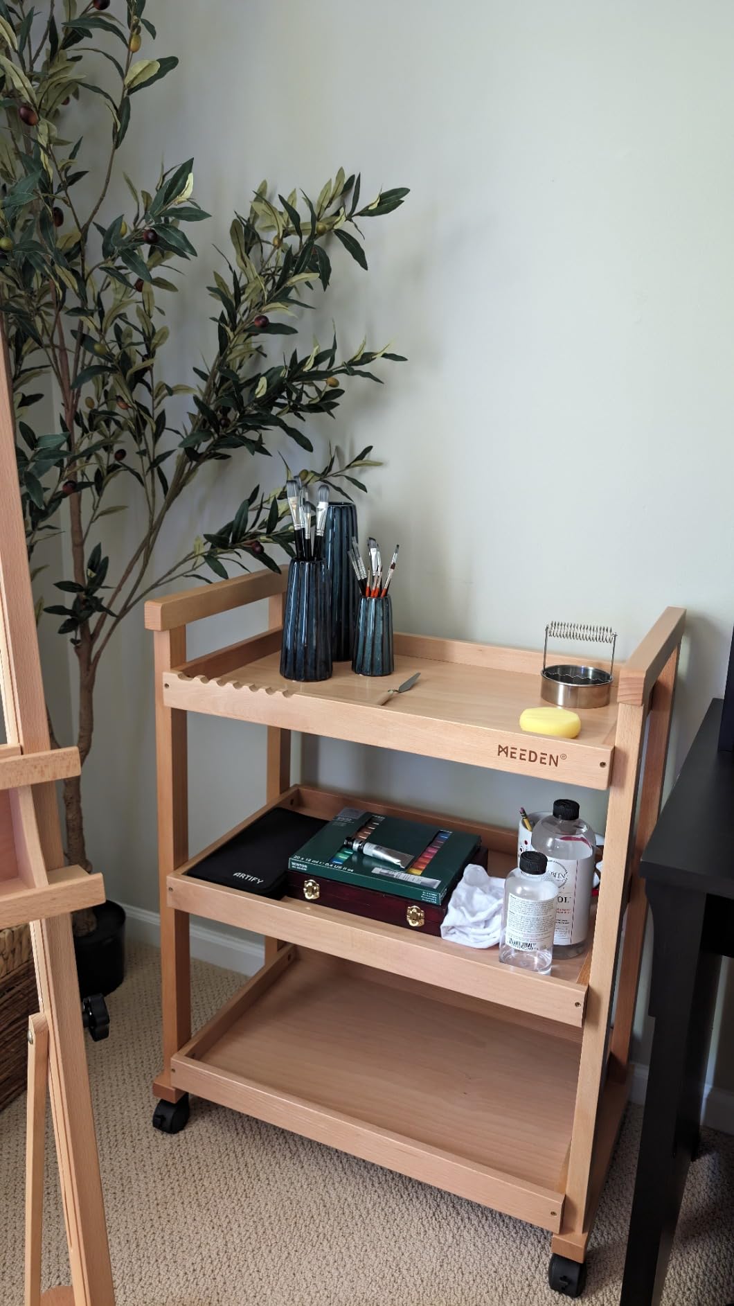MEEDEN Rolling Art Supply Cart: Solid Beech Wood 3-Tier Storage Trolley customer photo 1
