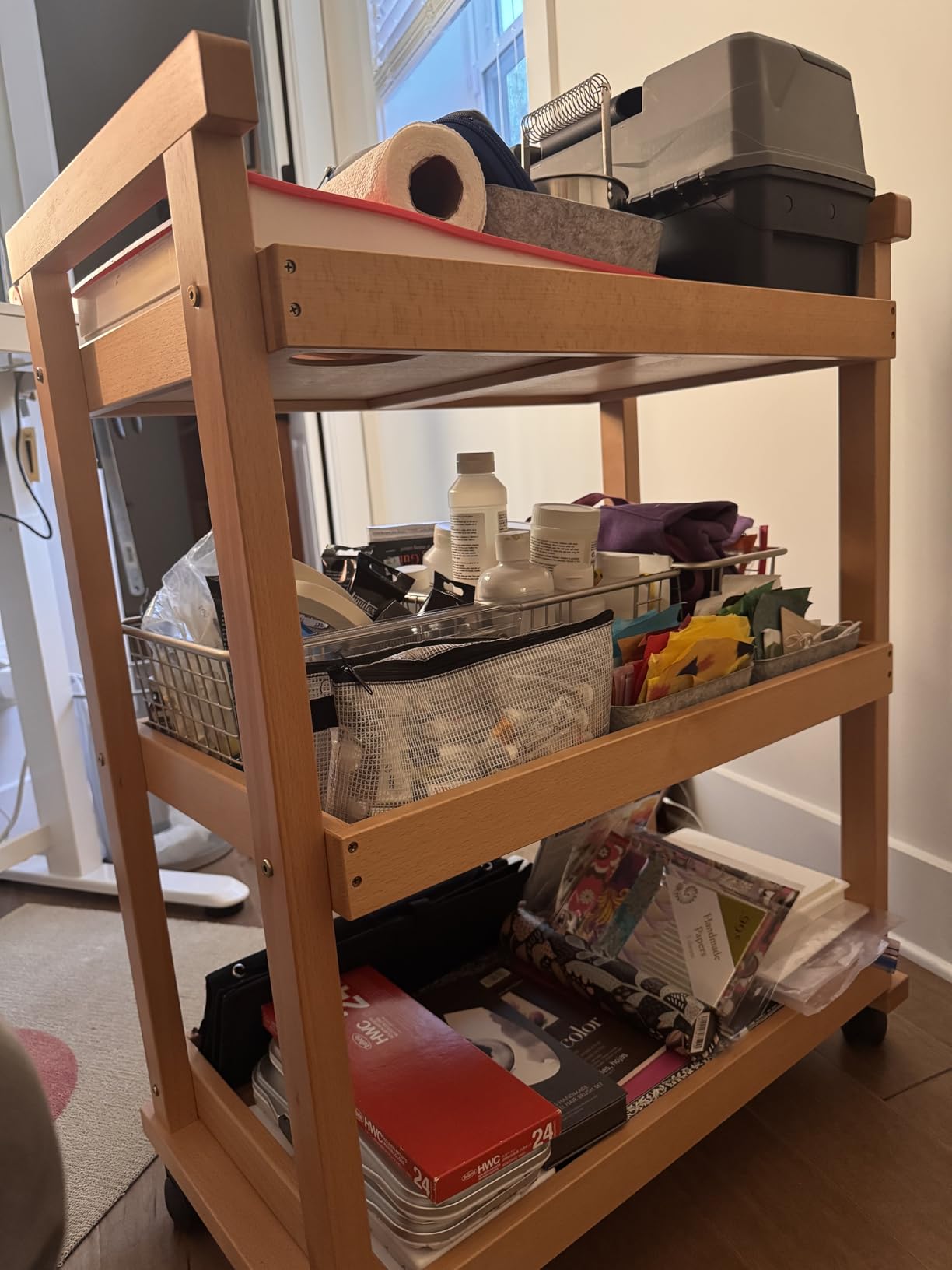 MEEDEN Rolling Art Supply Cart: Solid Beech Wood 3-Tier Storage Trolley customer photo 2