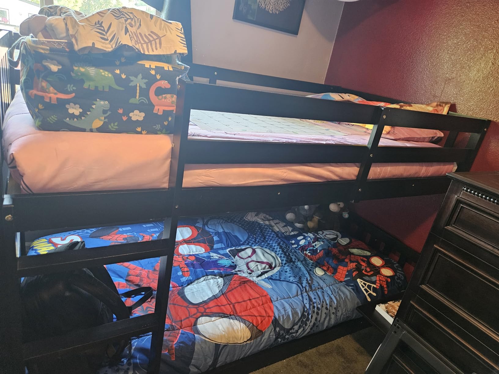 JOYMOR Solid Wood Low Twin Over Twin Bunk Bed for Kids/Junior, Bunk Bed Frame with Guardrails & Ladder for Boys Girls, No Box Spring Needed (White) customer photo 1