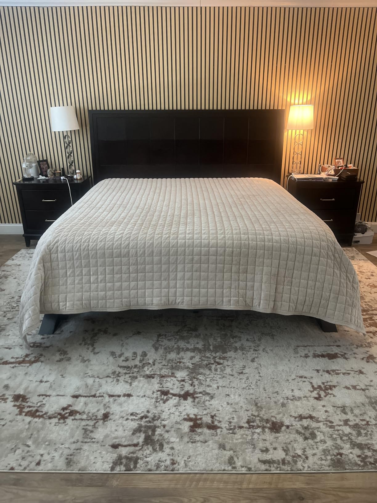 RECYCO Channel Box Stitch Velvet Quilt Set, King Size, Cream White customer photo 1
