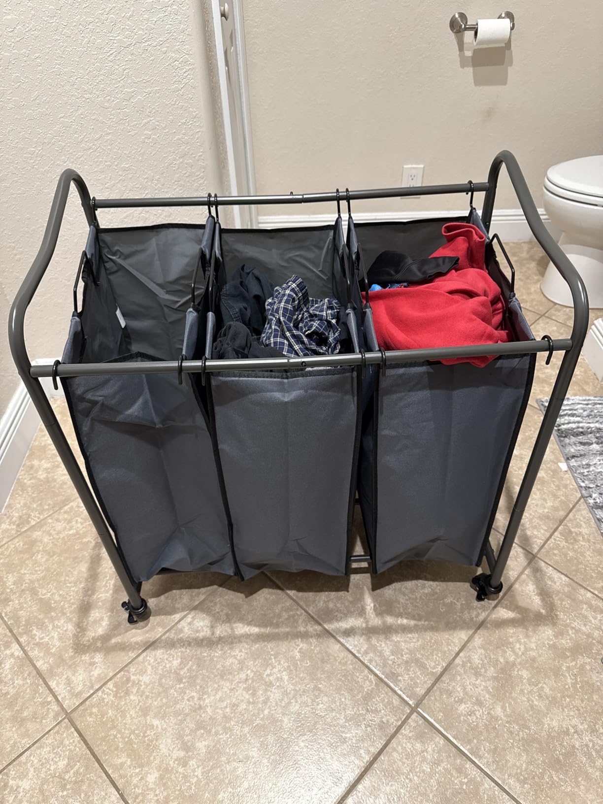 Simple Houseware Heavy Duty 3-Bag Laundry Sorter Rolling Cart, Dark Grey customer photo 1