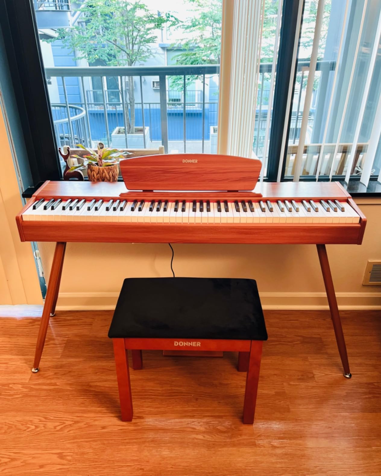 Donner DDP-80 Digital Piano 88 Key Weighted Keyboard, Full-size Electric Piano for Beginners, with Sheet Music Stand, Triple Pedal, Power Adapter, Supports USB-MIDI Connecting, Retro Wood Color customer photo 2