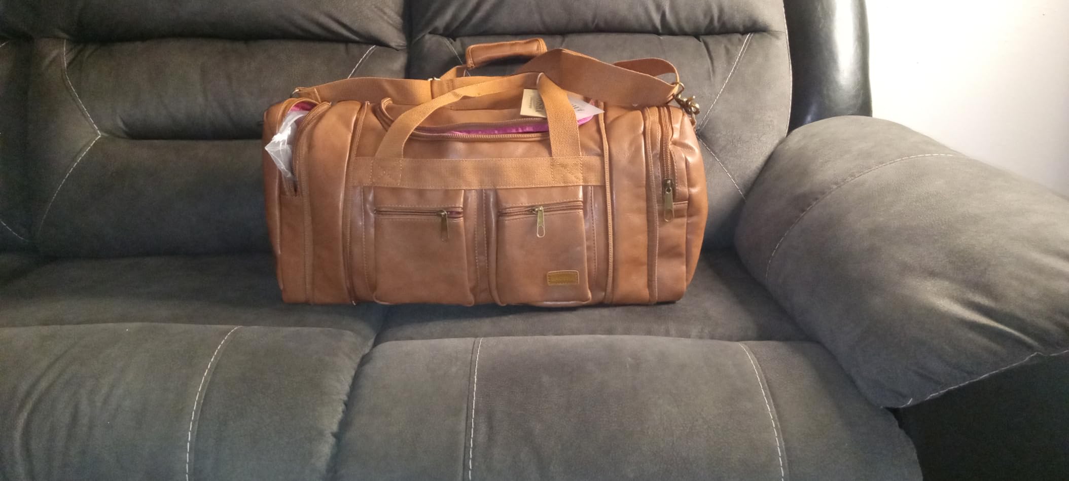 Vegan Leather Travel Duffel Weekender Bag Carry on Overnight Bag Sports Duffel bag For men and Women HB-21 customer photo 1
