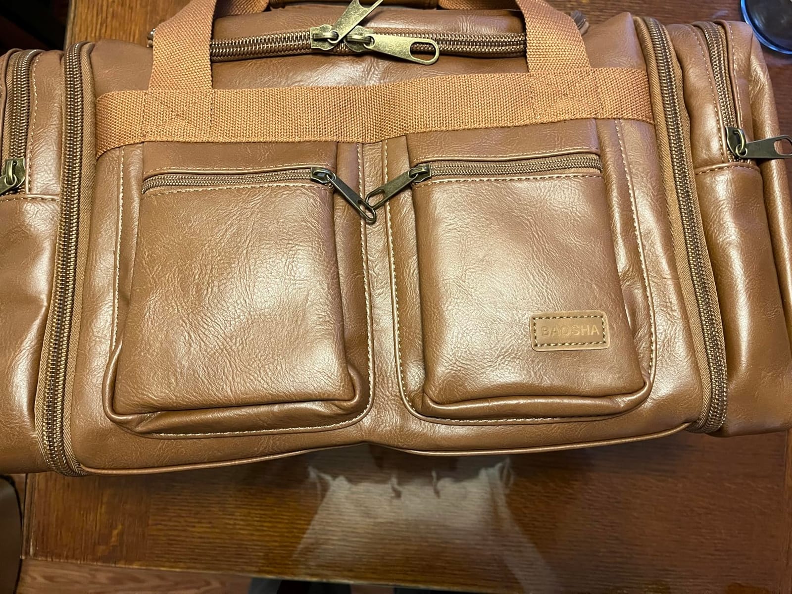 Vegan Leather Travel Duffel Weekender Bag Carry on Overnight Bag Sports Duffel bag For men and Women HB-21 customer photo 2
