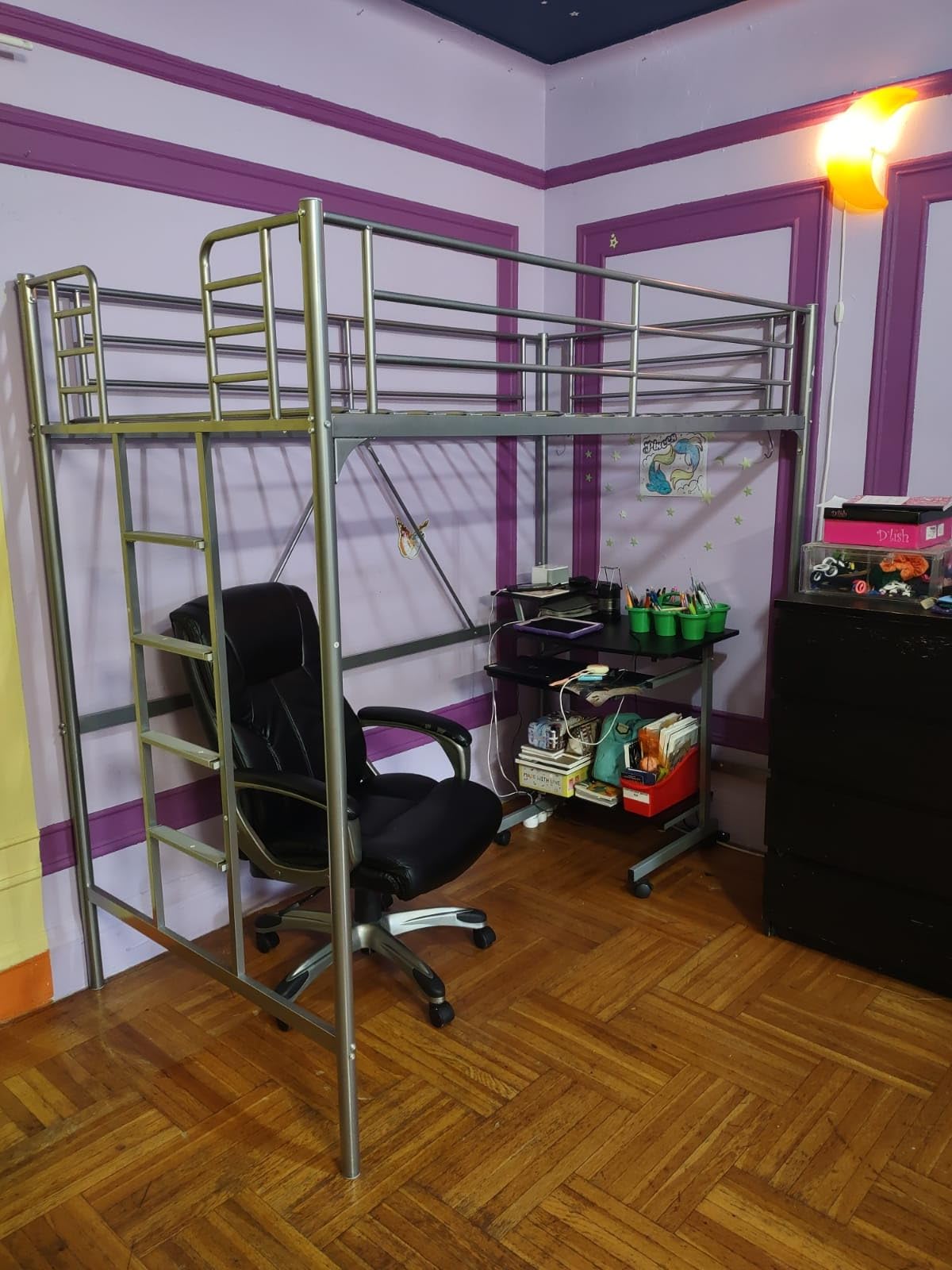 VINGLI 71 Inches Tall Loft Bed Twin Size with Flat Ladder Rung for Kids Teens Adults Heavy Duty Metal Single Bunk Bed Loft with Safety Guard Rails for Small Space, Black customer photo 2