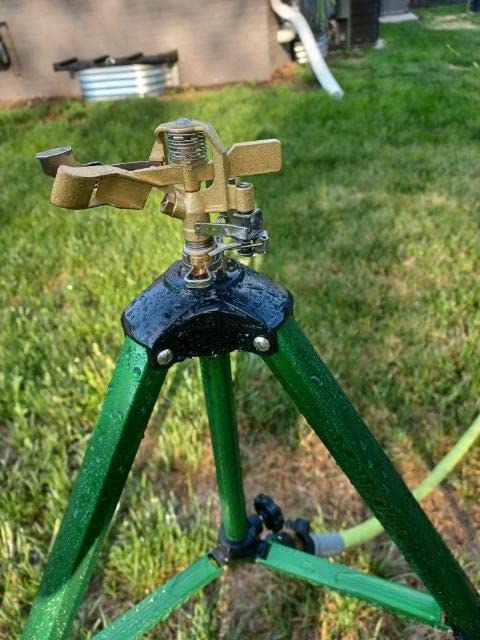 Biswing Impact Sprinkler Head on Tripod Base, Heavy Duty Lawn Sprinklers, 360 Degree Large Area Irrigation, Metal Sprinkler Nozzle & Solid Alloy Metal Extension Legs Flip Locks, 2 Pack customer photo 2