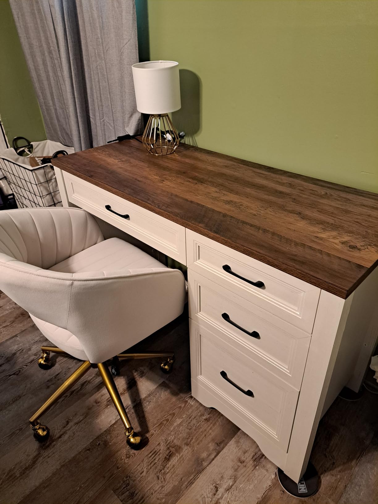 KCC Vanity Chair Velvet Desk Chair with Gold Base for Living Room,Cream customer photo 1
