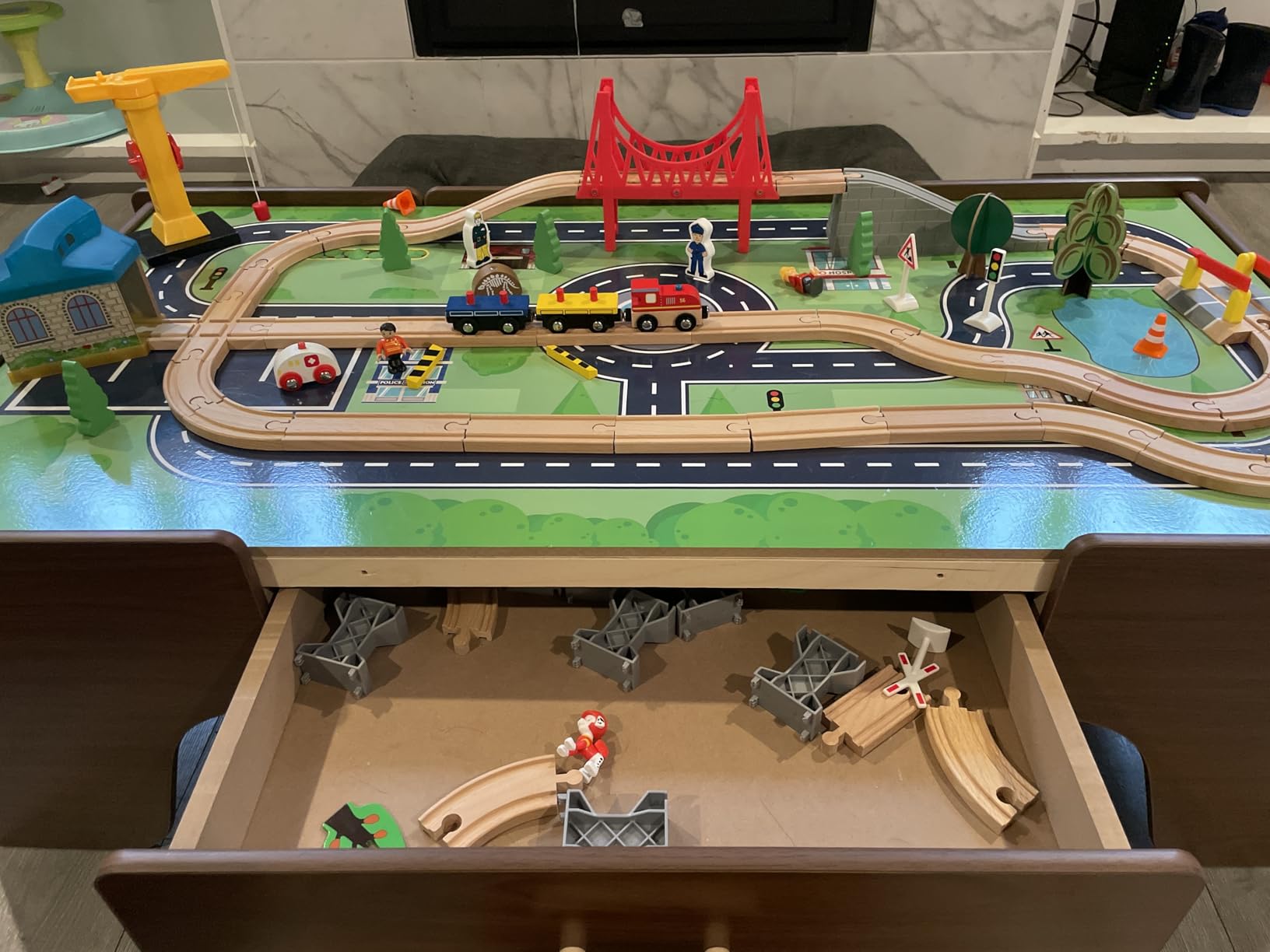 Best Choice Products 50 Inch Wooden Train Table Set for Toddlers, 70-Piece Kids Train Table with Storage Drawer, Reversible Tabletop, Train Tracks & Accessories for Boys & Girls - Natural customer photo 1