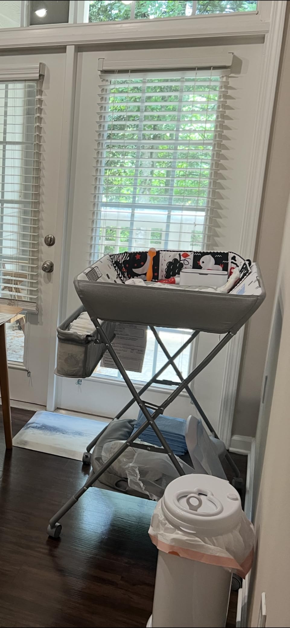 Baby Changing Table with Wheels, Maydolly Portable Adjustable Height Folding Diaper Station with Nursery Organizer & Storage Rack for Newborn Baby and Infant (Light Grey) customer photo 1