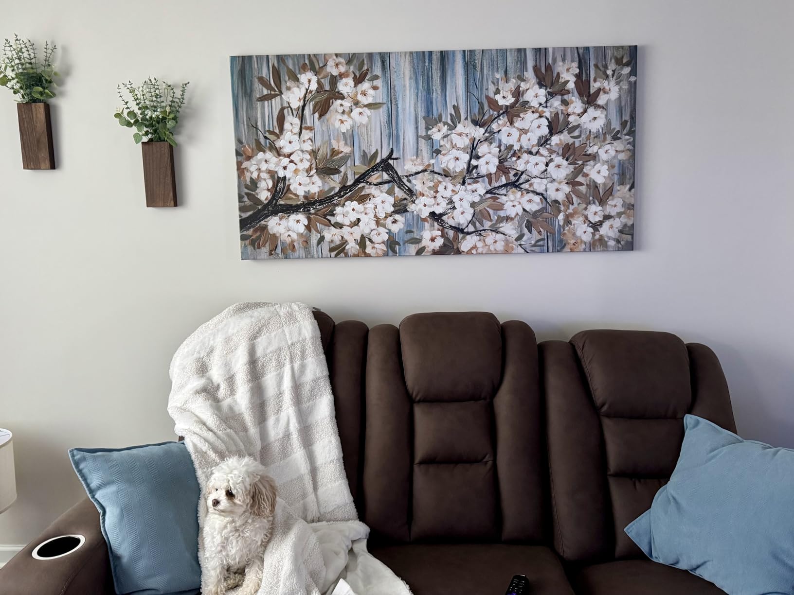 Large Canvas Wall Art for Living Room Wall Decor Abstract White Flower Tree with Gray Driftwood Picture Modern Framed Canvas Prints Artwork Ready to Hang for Bedroom Home Wall Decoration size 29x58 customer photo 2