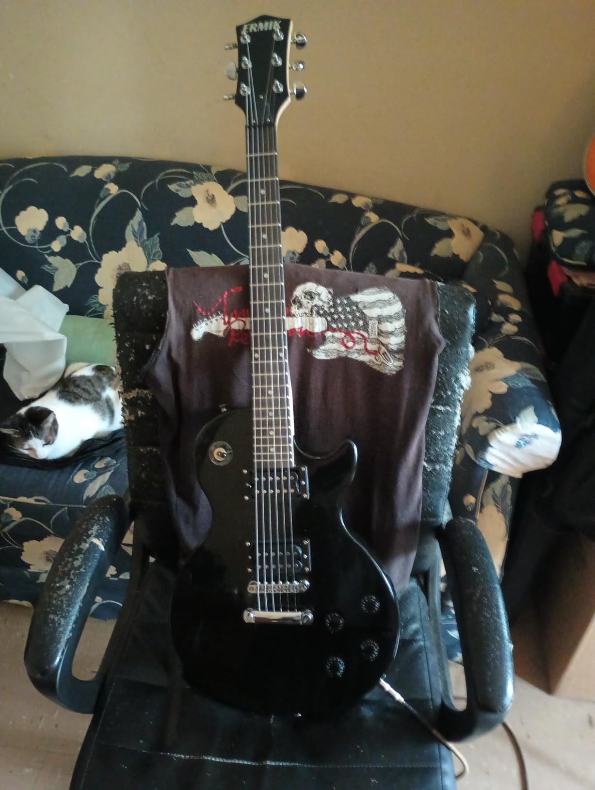 Ermik Solid Body Electric Guitar Kit with Amp 20W, Strings, Strap, Digital Tuner, Picks, Gig Bag, Cable, Tremolo Bar, 39