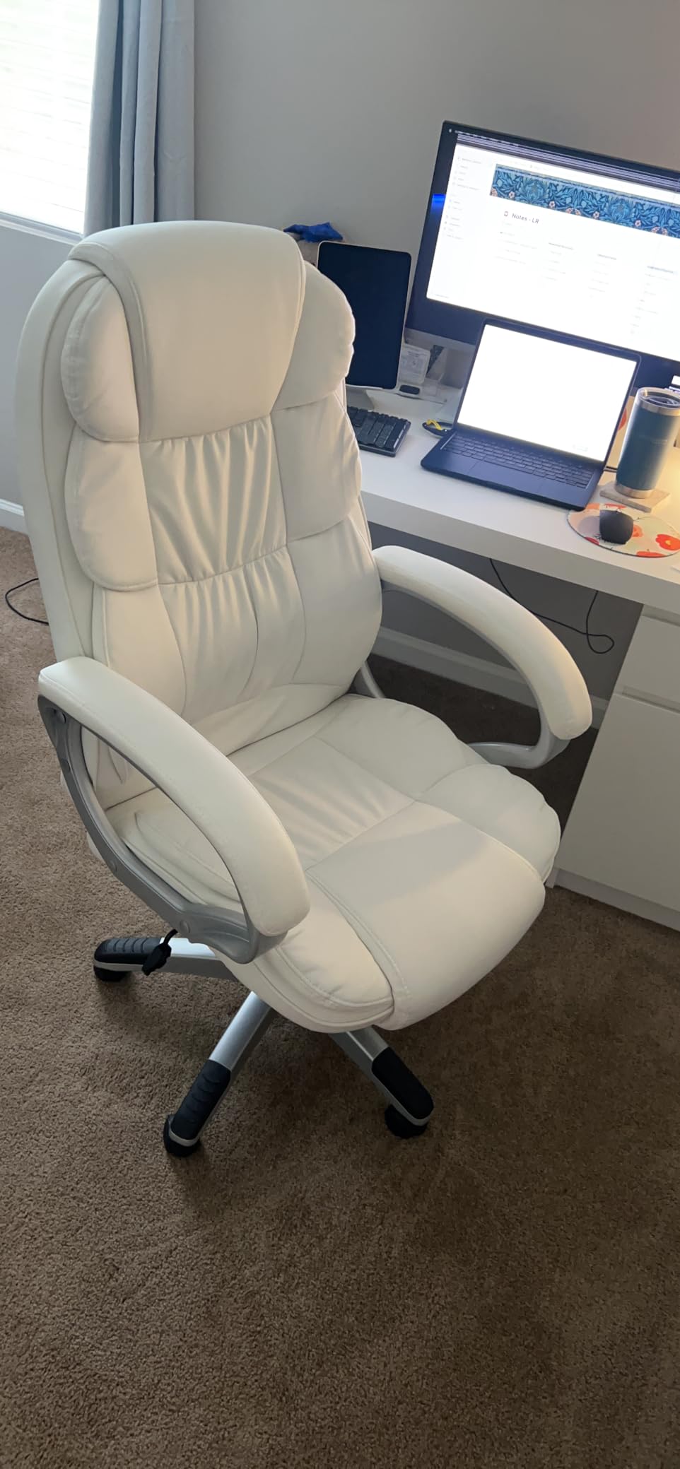 Homall Office Chair High Back Computer Desk Chair, PU Leather Adjustable Height Modern Executive Swivel Task Chair with Padded Armrests and Lumbar Support (Black) customer photo 2