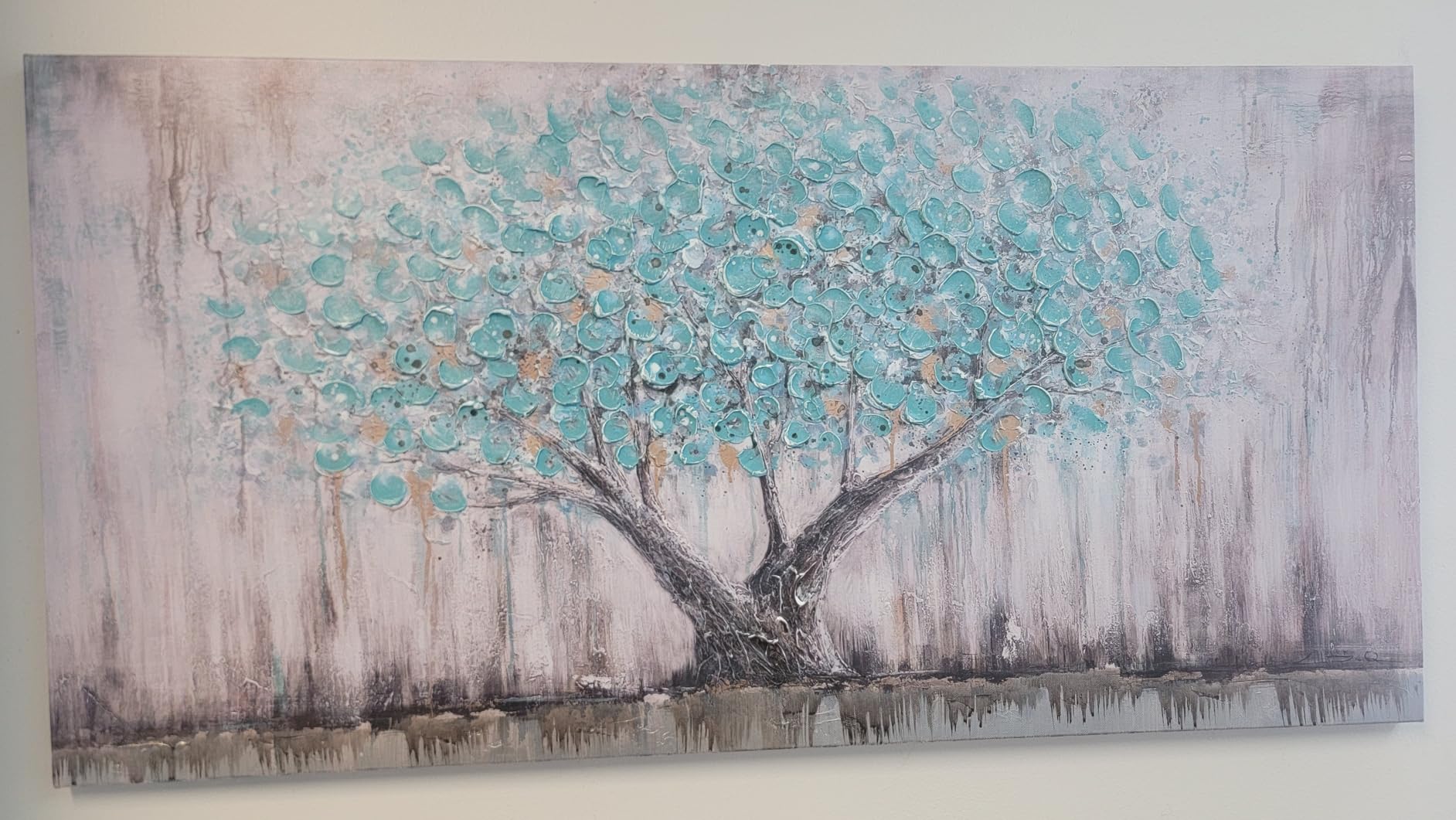 Arjun Tree of Life Wall Art Canvas for Living Room Blue Tree Nature Teal Painting, 50% Hand Painted Textured Picture Bedroom Panoramic Landscape Artwork Framed Home Office Decor 40