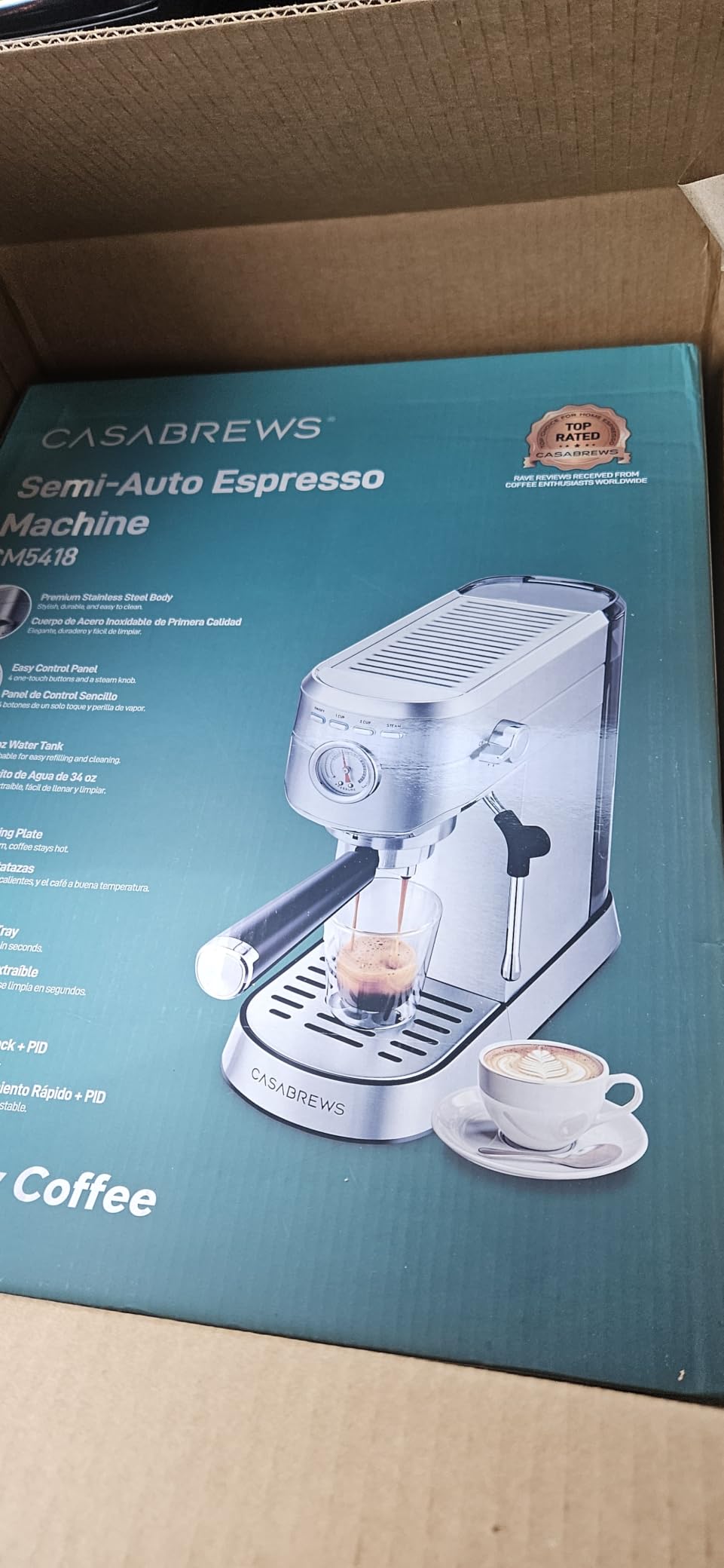 CASABREWS CM5418 Compact Espresso Machine with Milk Frothing Steam Wand | Stainless Steel, 20-Bar Pump, Built-in Pressure Gauge, Powerful Steam Wand for Cappuccino Latte for Home, 34oz Water Tank customer photo 2