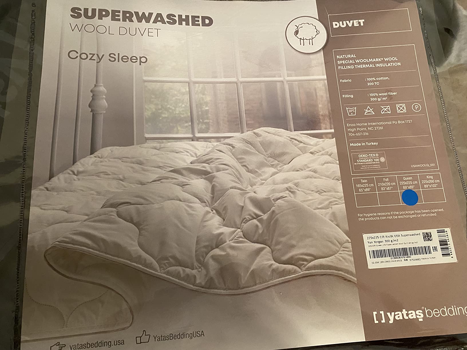 Yatas Bedding Wool Comforter, 100% Wool Filling, Durable, Machine Washable Quilt, 100% Natural Soft Cotton Cover, Bedding Duvet Inserts & Bed Sets, Ecru (Full) - 83