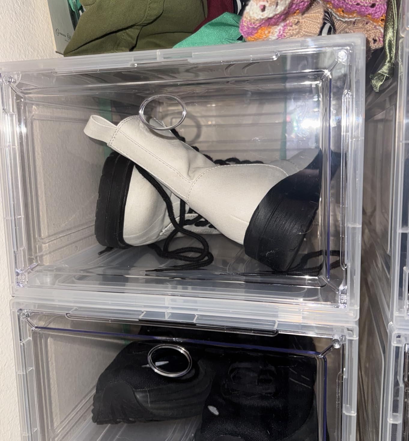Sturdy Clear Shoe Organizer with Magnetic Door, Stackable Shoe Storage Box customer photo 1