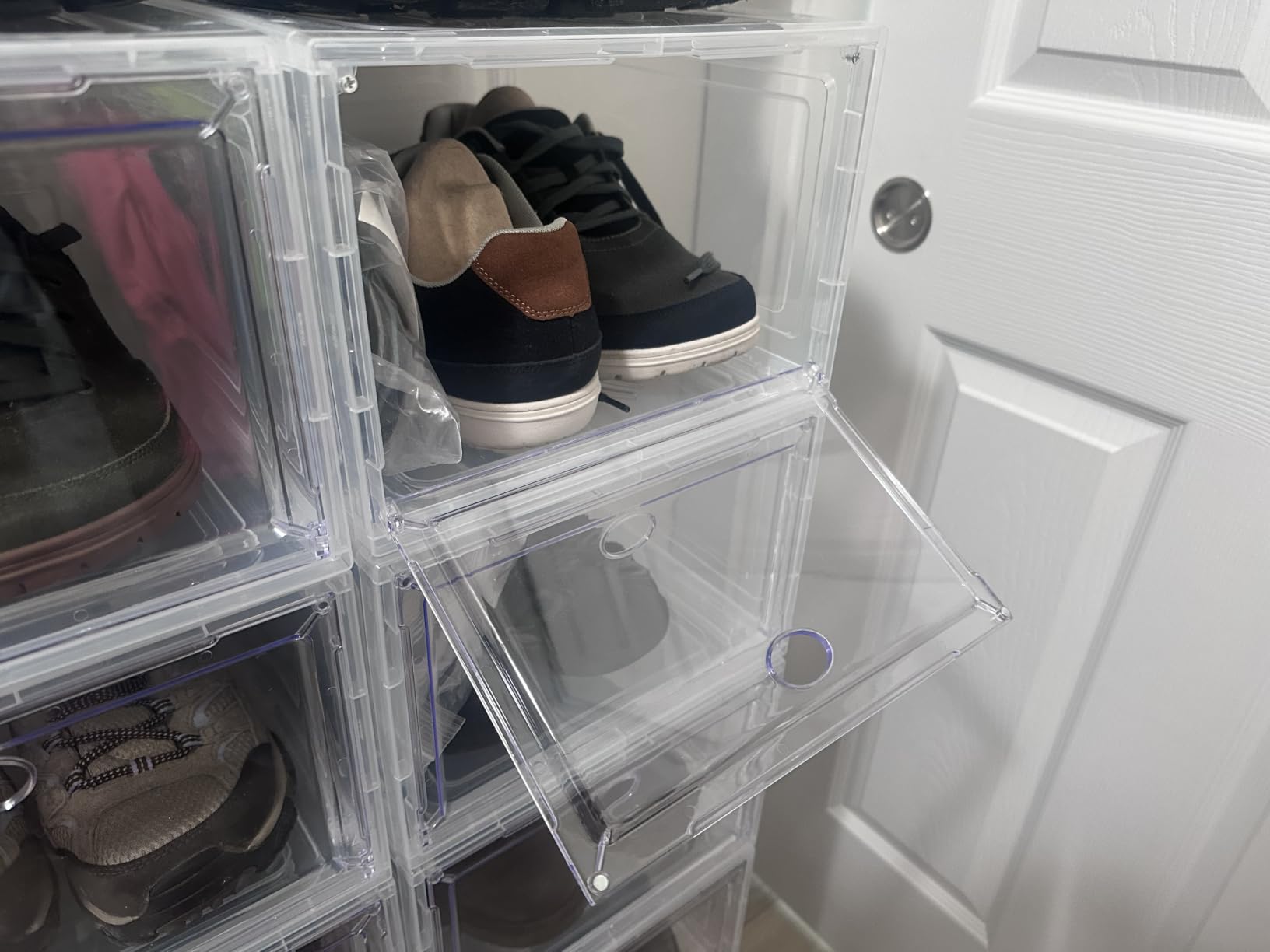Sturdy Clear Shoe Organizer with Magnetic Door, Stackable Shoe Storage Box customer photo 2